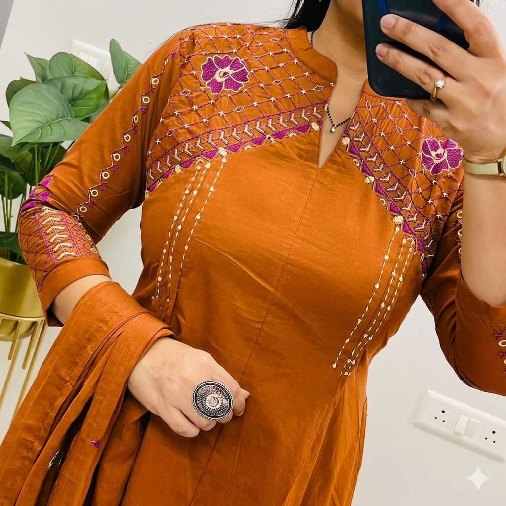 Survaani Cotton A-Line Kurti Pant Dupatta Set