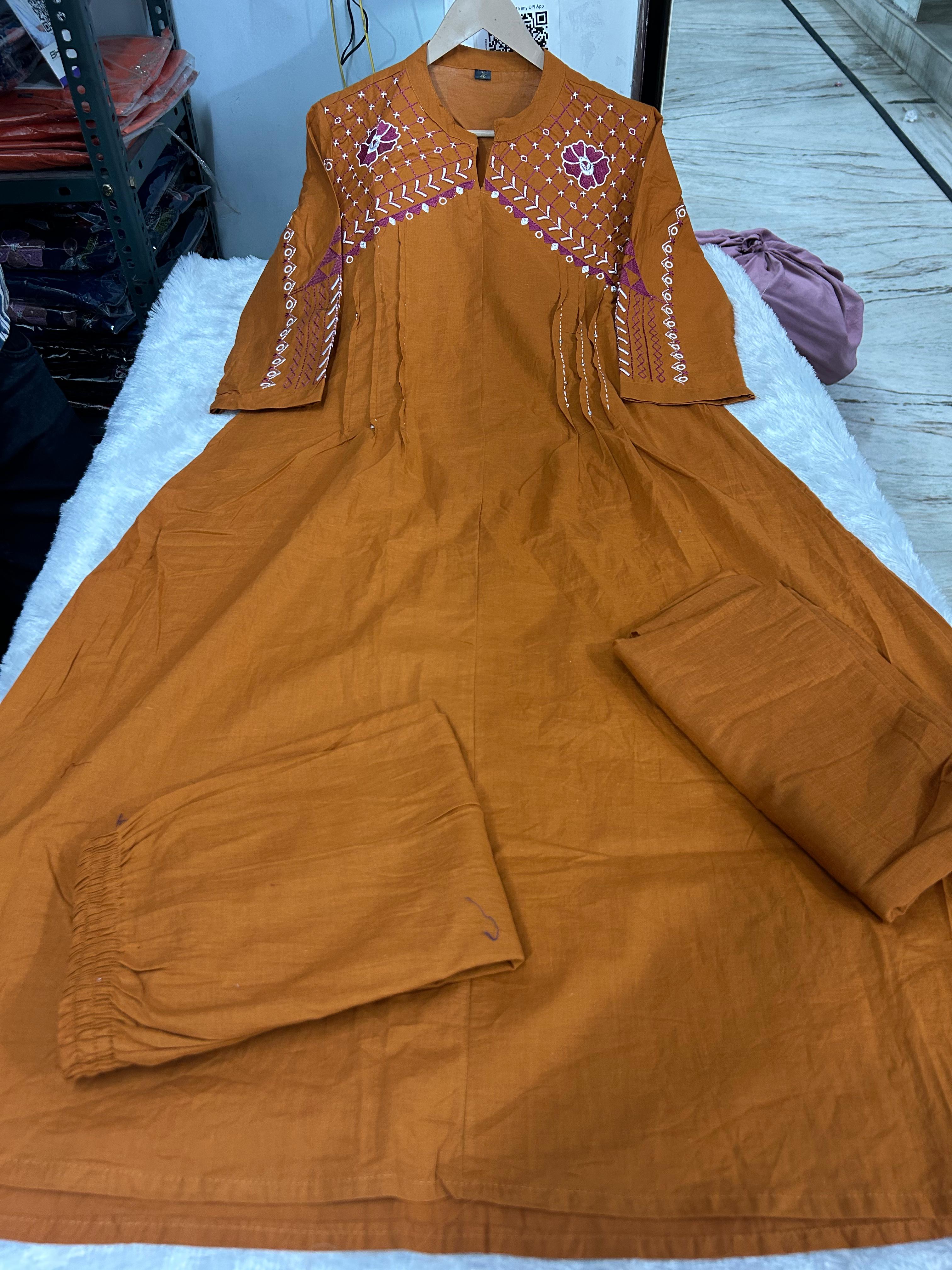 Survaani Cotton A-Line Kurti Pant Dupatta Set
