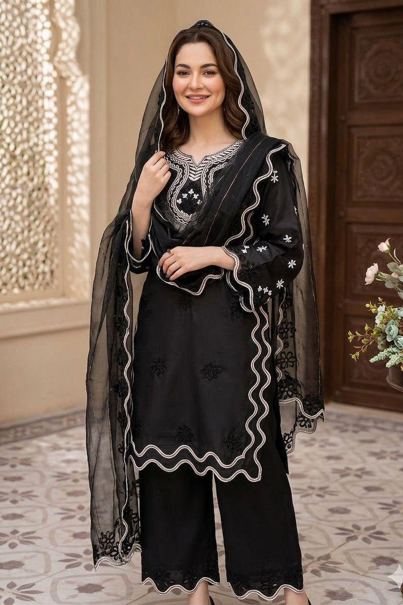 Noorvaani Crepe Silk Embroidered Palazzo Suit Set