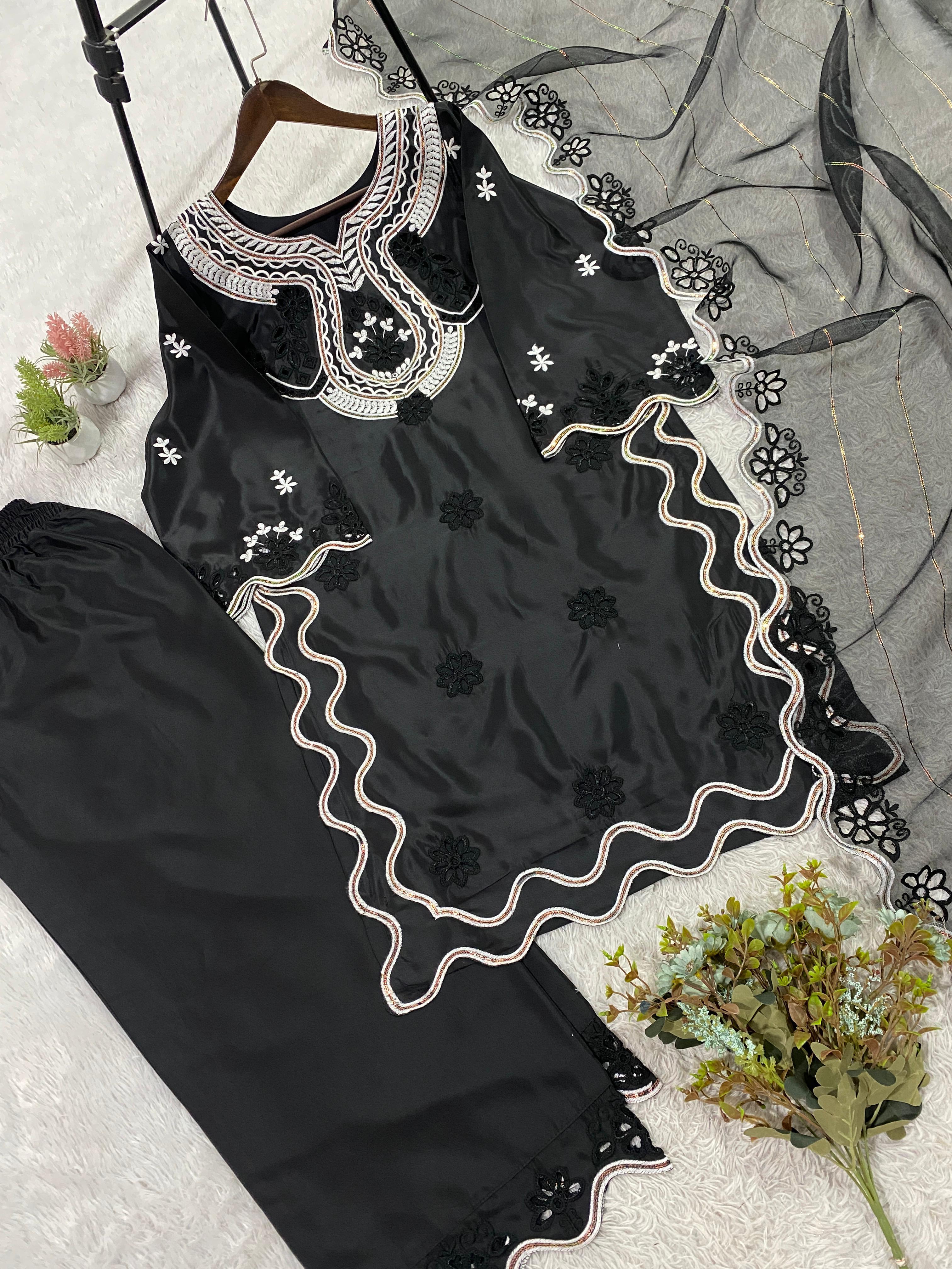 Noorvaani Crepe Silk Embroidered Palazzo Suit Set