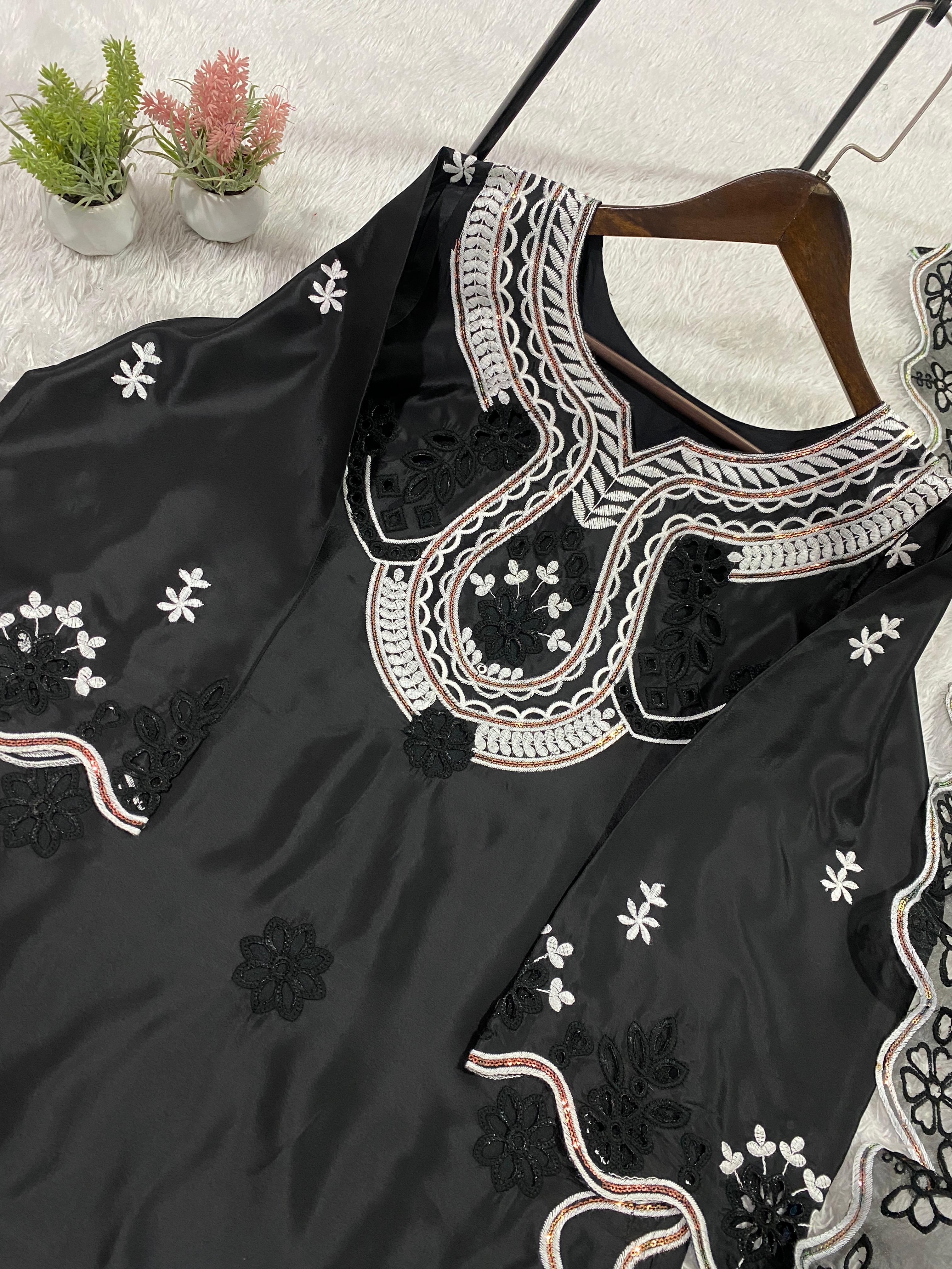 Noorvaani Crepe Silk Embroidered Palazzo Suit Set