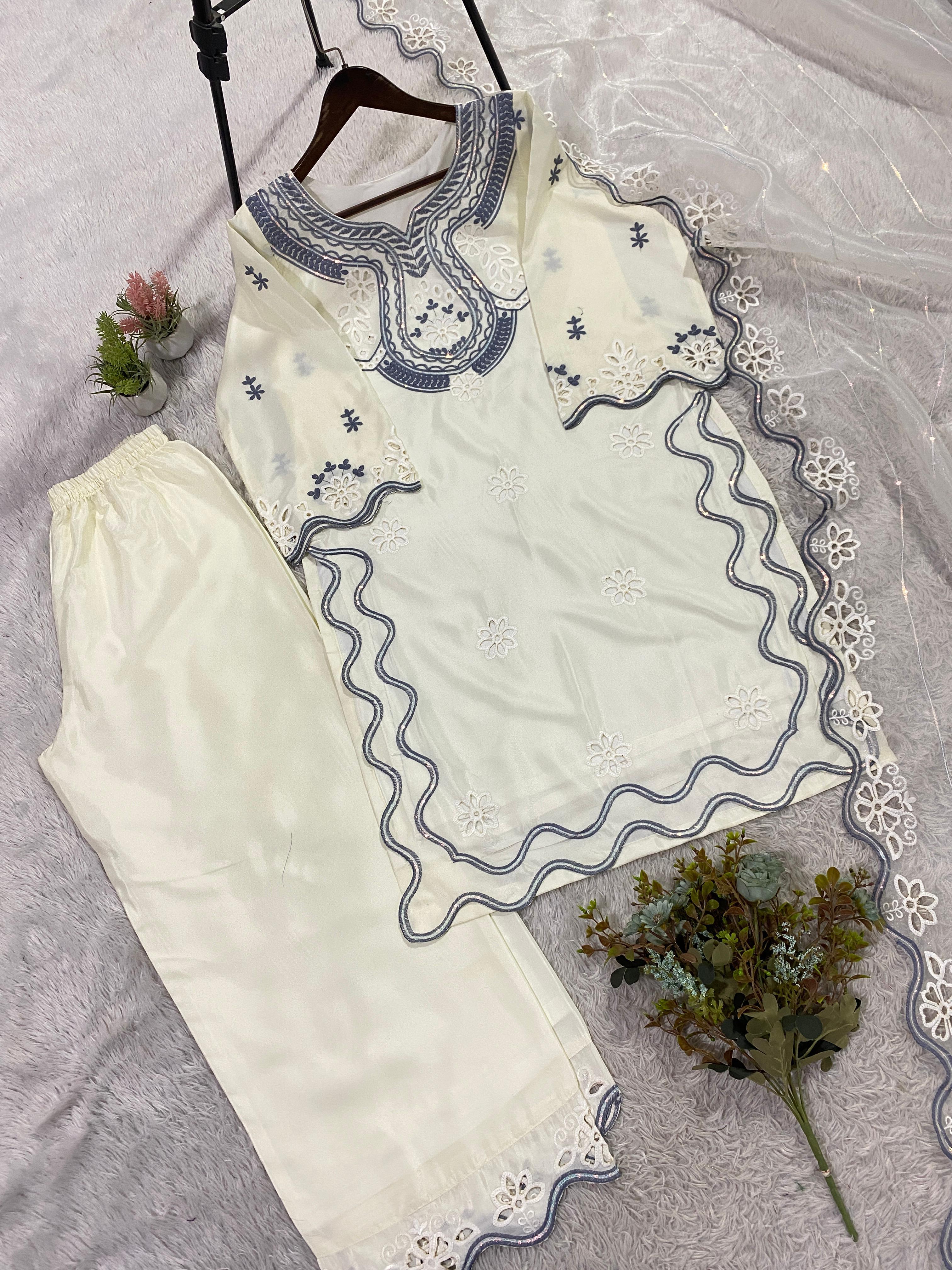 Noorvaani Crepe Silk Embroidered Palazzo Suit Set