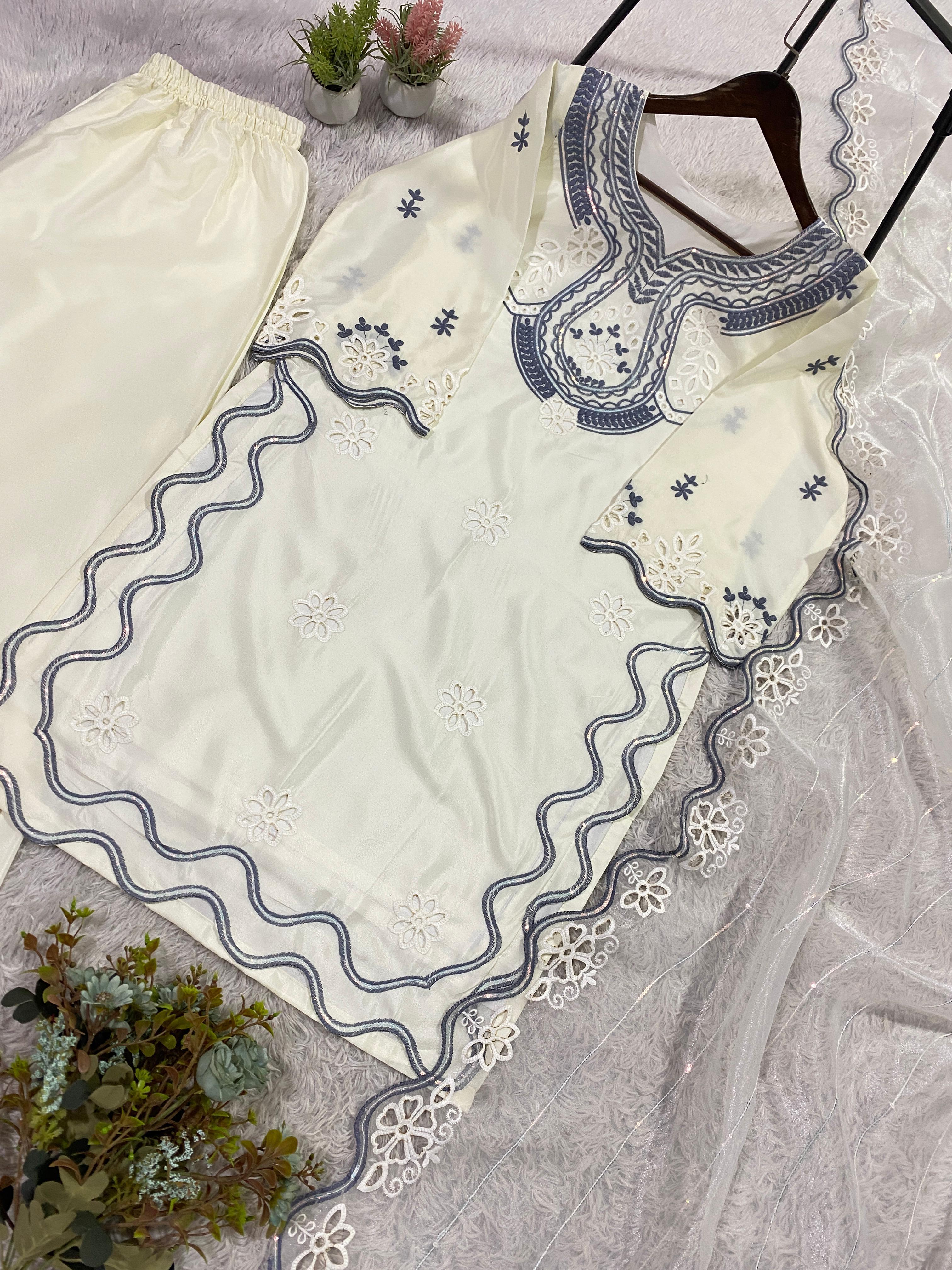 Noorvaani Crepe Silk Embroidered Palazzo Suit Set