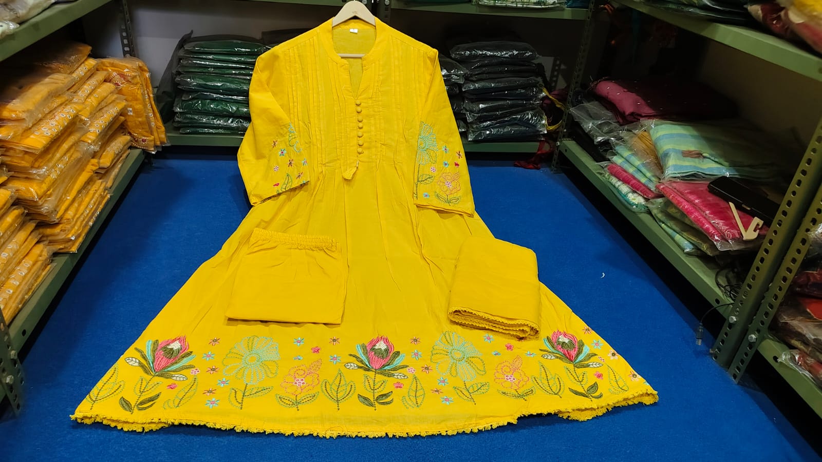 Pure Cotton Embroidered Kurti Pant Dupatta Sets