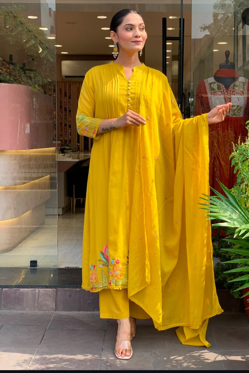 Pure Cotton Embroidered Kurti Pant Dupatta Sets