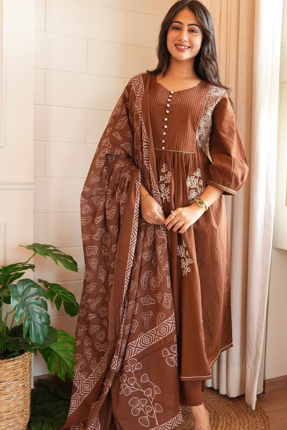 Rangvaani Tiered Cotton Anarkali Suit Set