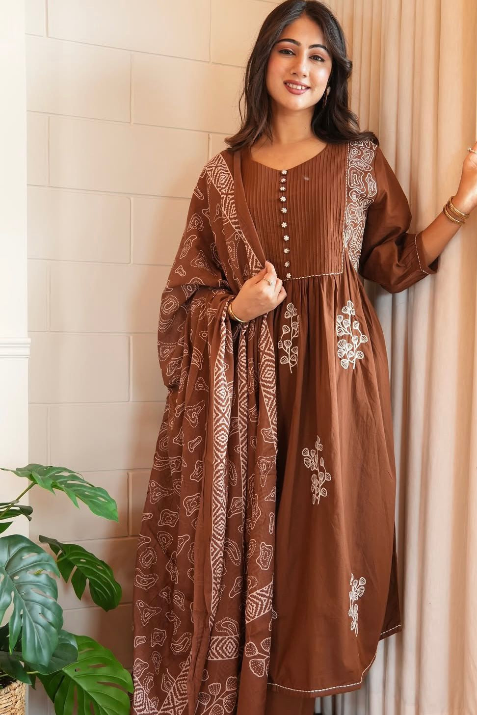 Rangvaani Tiered Cotton Anarkali Suit Set