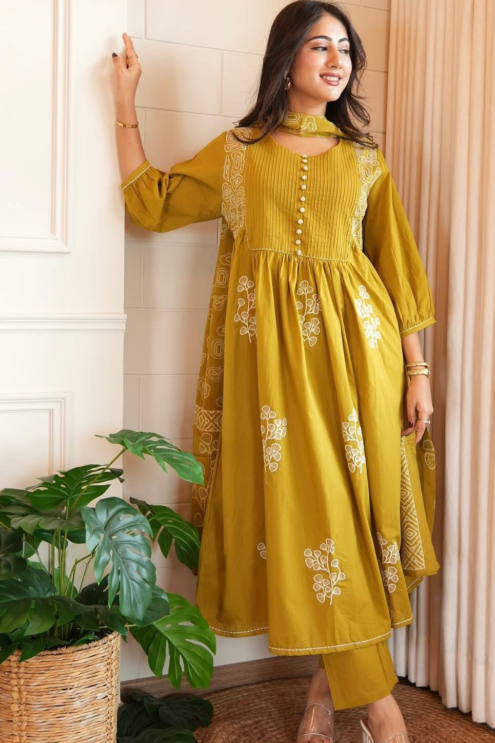 Rangvaani Tiered Cotton Anarkali Suit Set