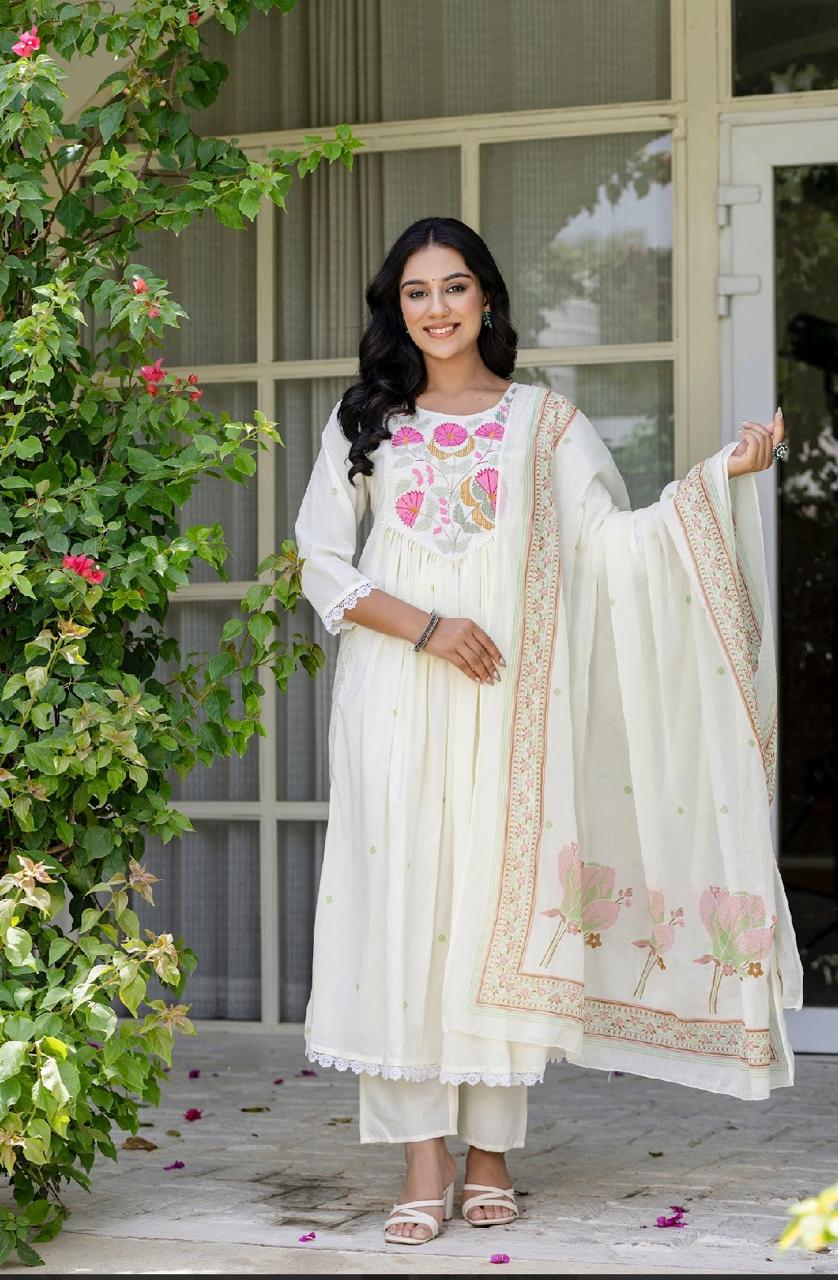 Shvetanshi Floral Cotton Anarkali Suit Set