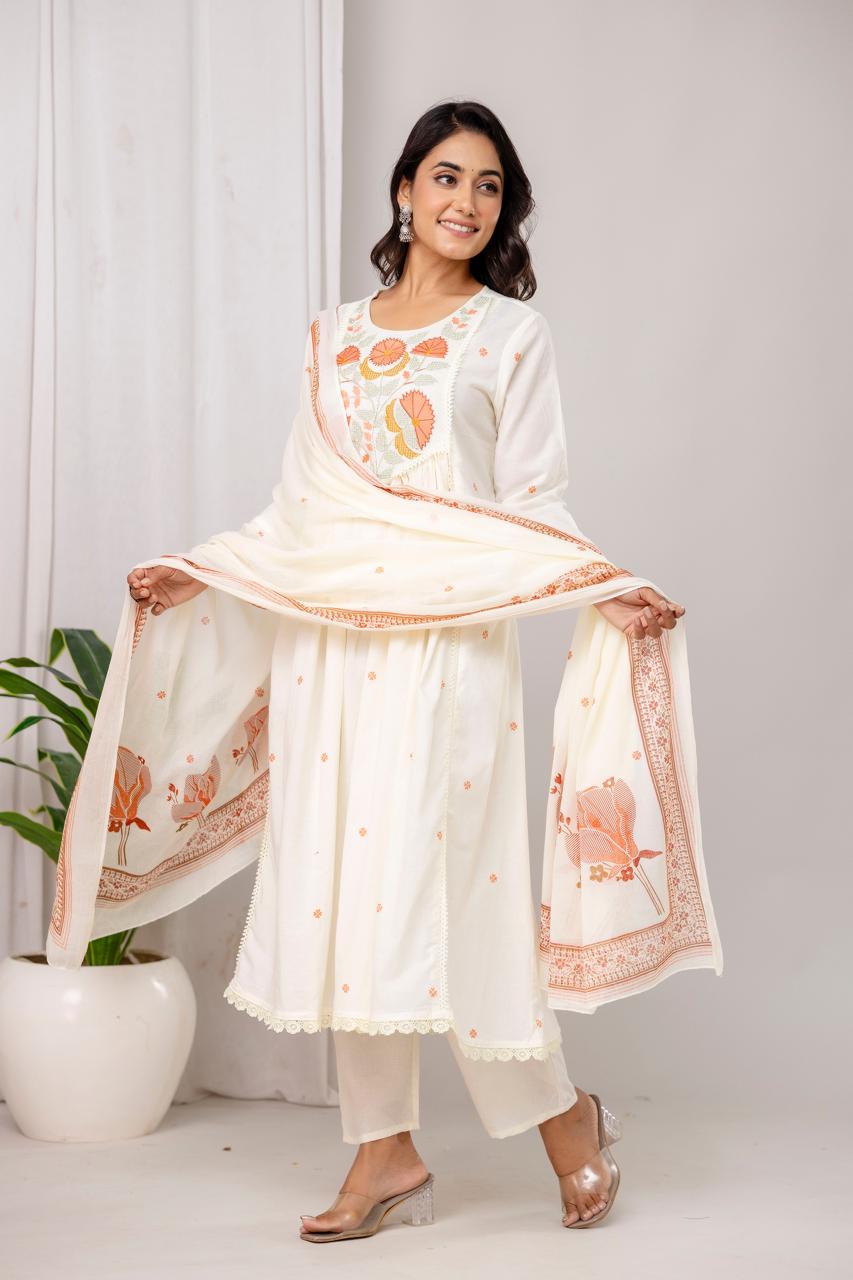 Shvetanshi Floral Cotton Anarkali Suit Set