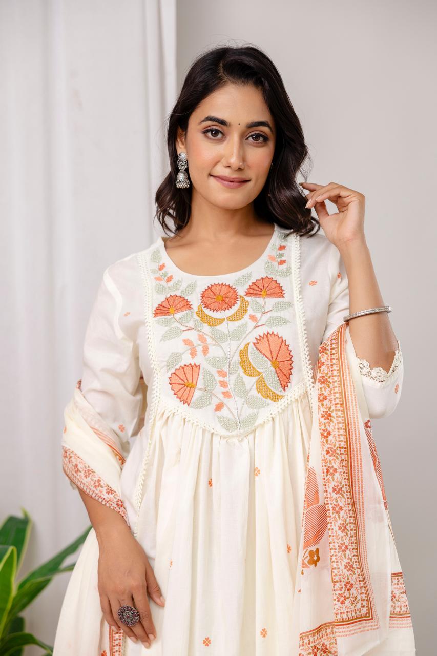 Shvetanshi Floral Cotton Anarkali Suit Set