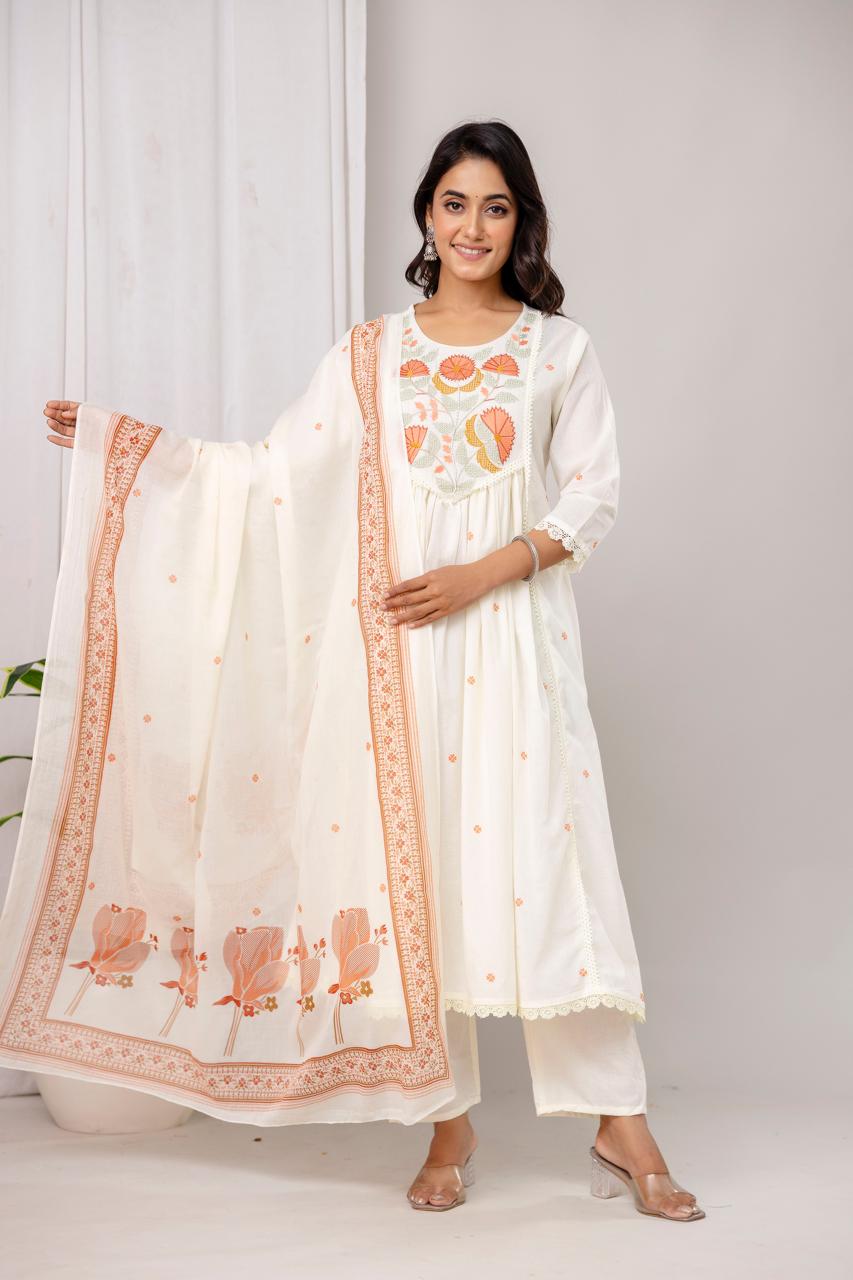 Shvetanshi Floral Cotton Anarkali Suit Set