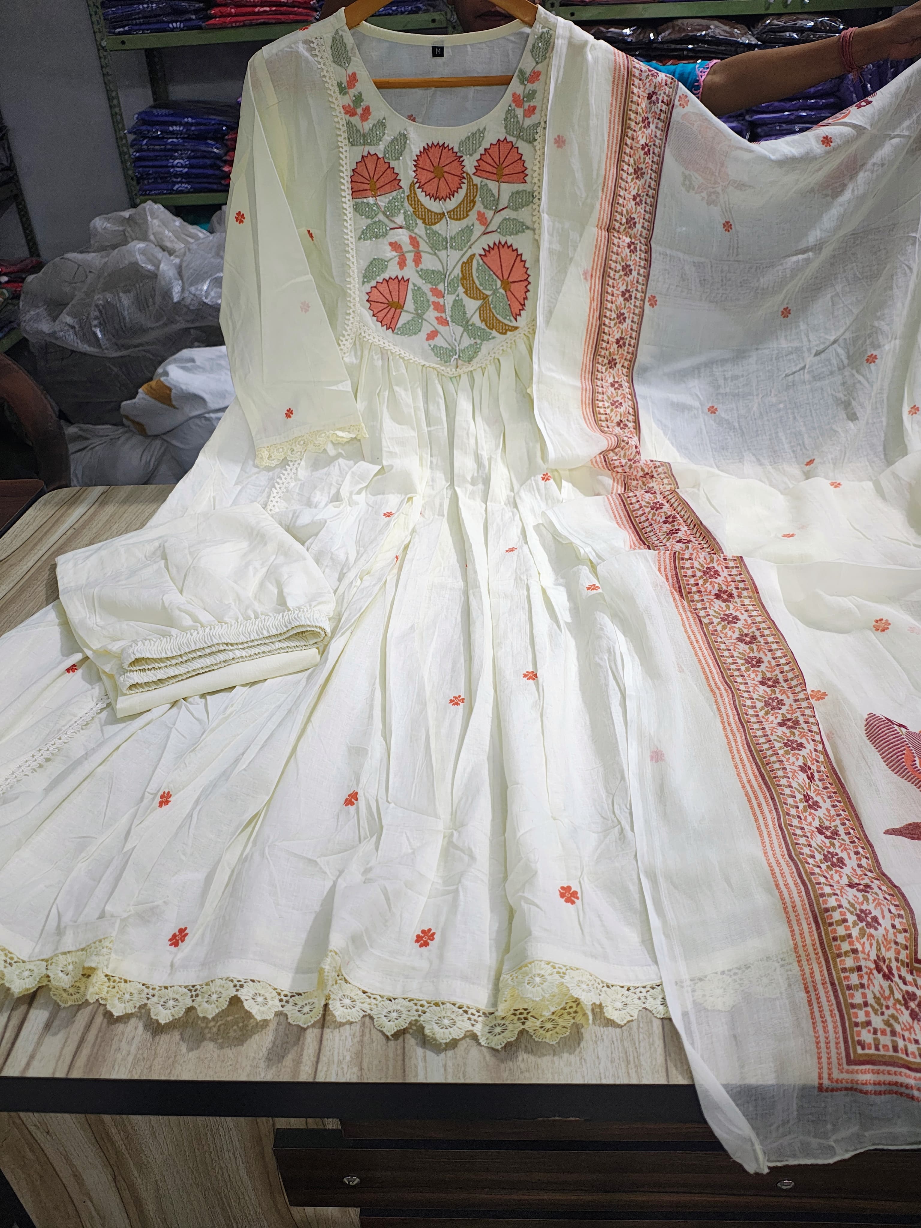 Shvetanshi Floral Cotton Anarkali Suit Set