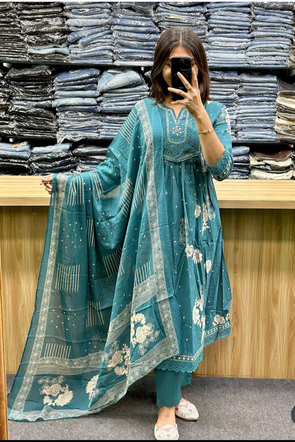 Gulsaaz Tiered Cotton Anarkali Suit Set