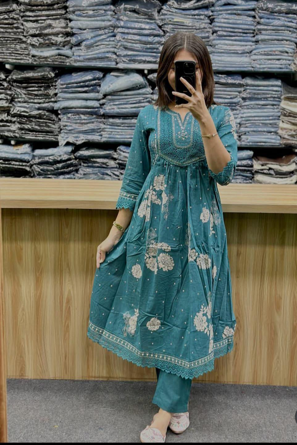 Gulsaaz Tiered Cotton Anarkali Suit Set