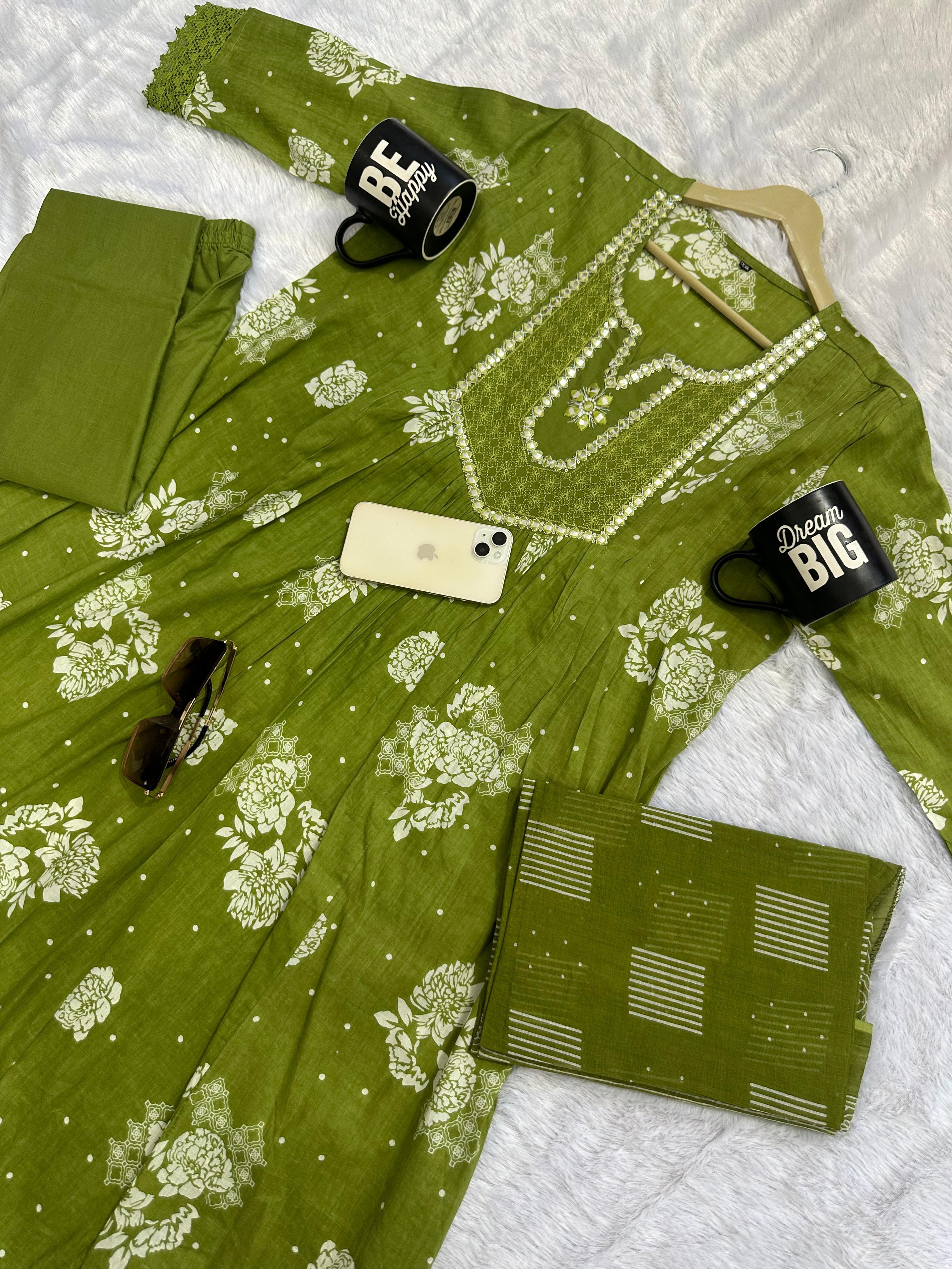 Gulsaaz Tiered Cotton Anarkali Suit Set