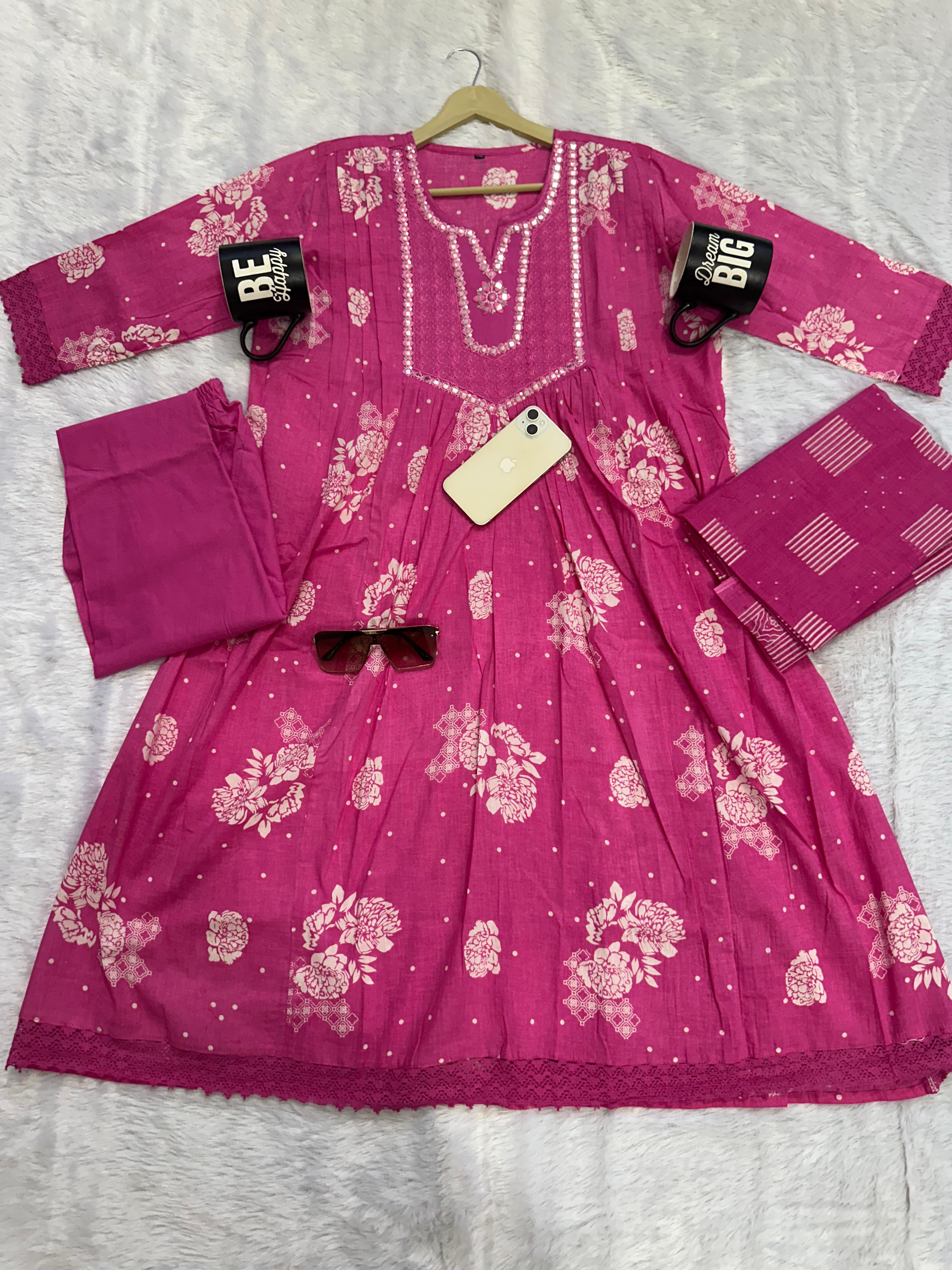Gulsaaz Tiered Cotton Anarkali Suit Set