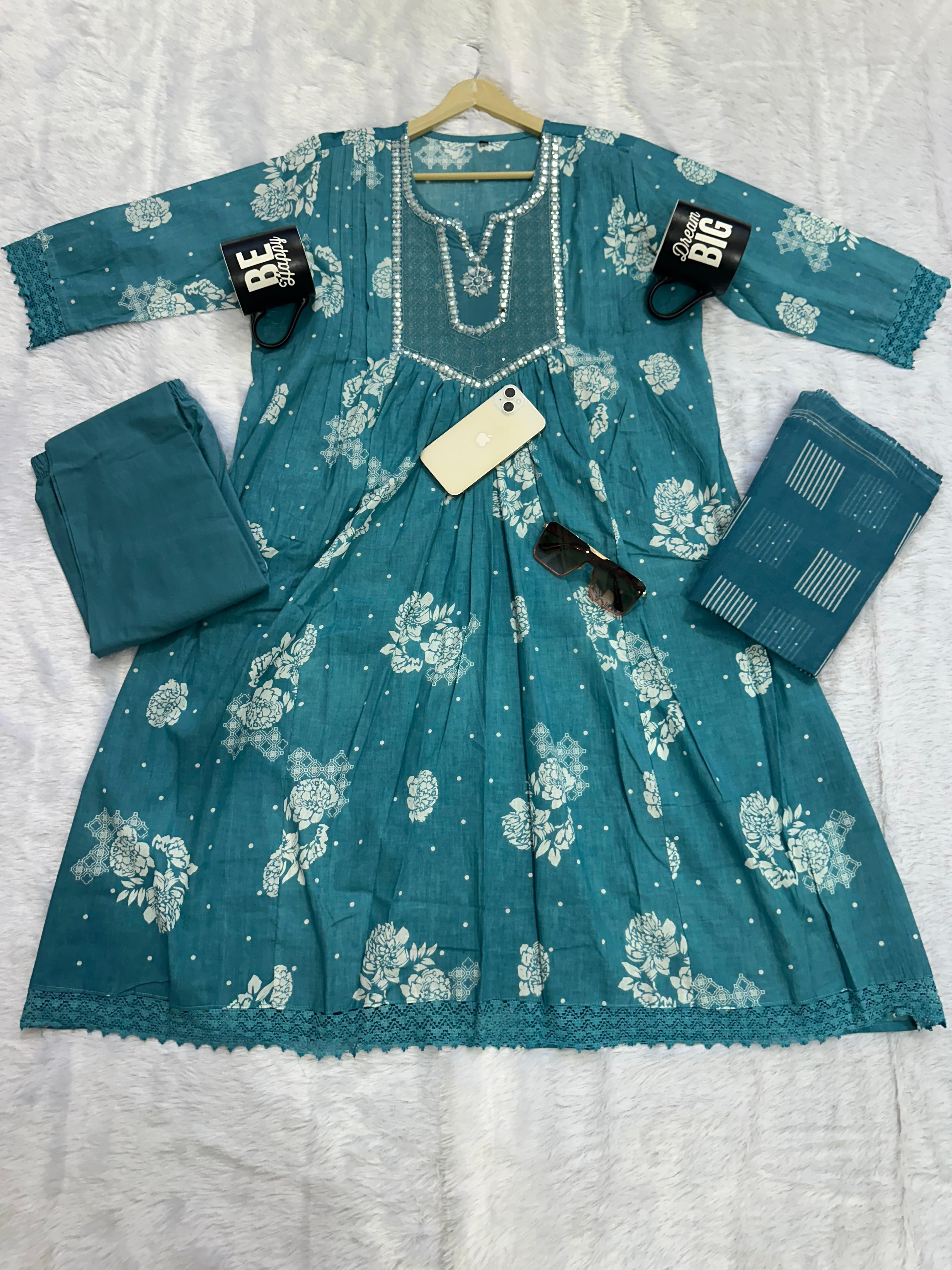 Gulsaaz Tiered Cotton Anarkali Suit Set