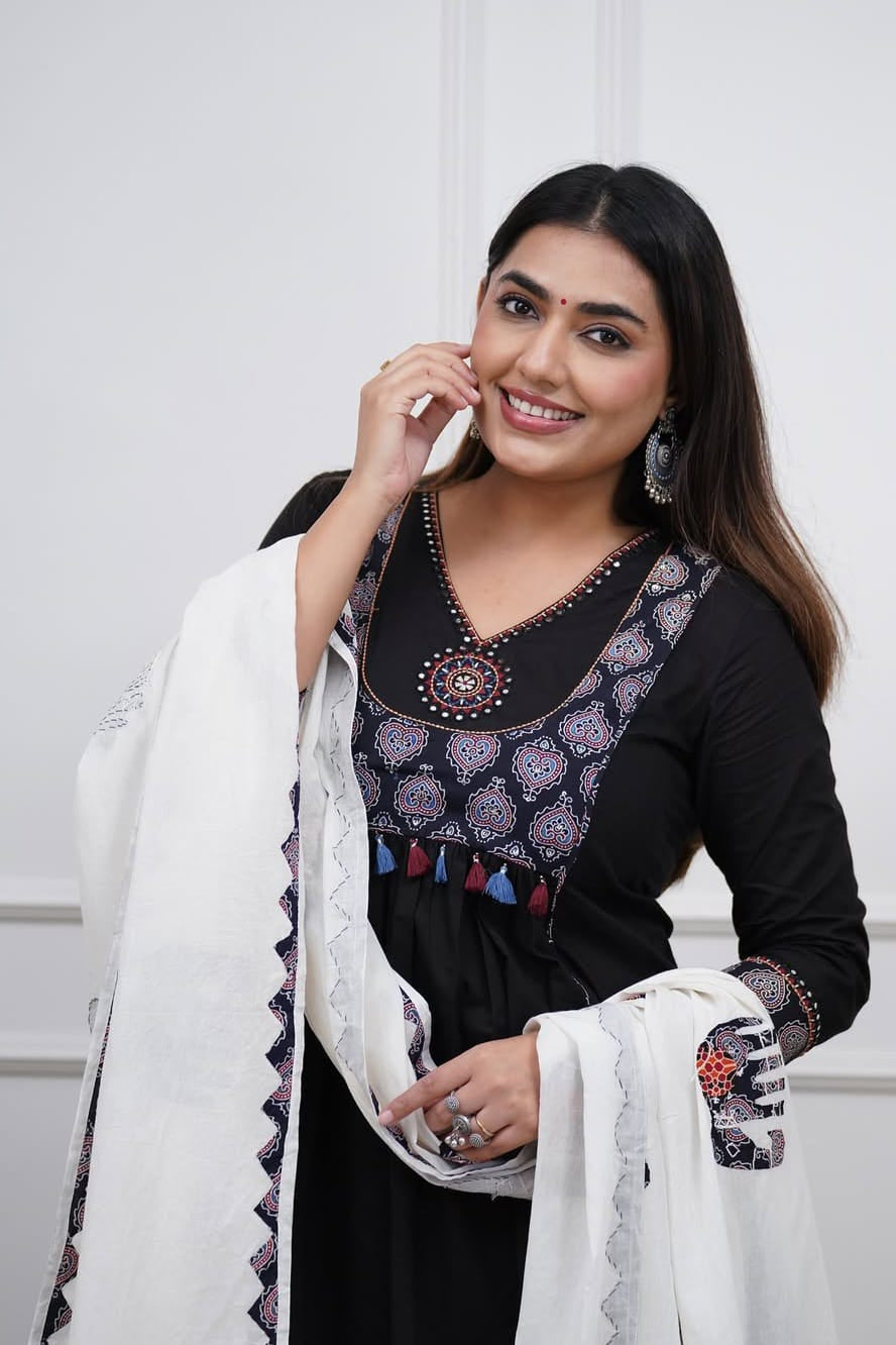 Premium Cotton Embroidered Kurti Pant Dupatta Set