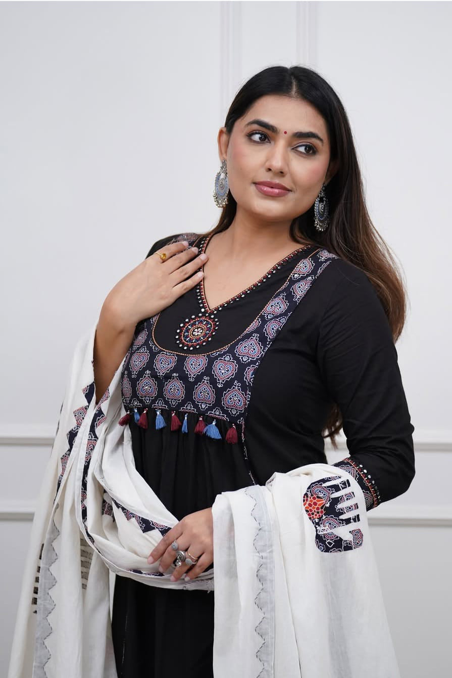 Premium Cotton Embroidered Kurti Pant Dupatta Set