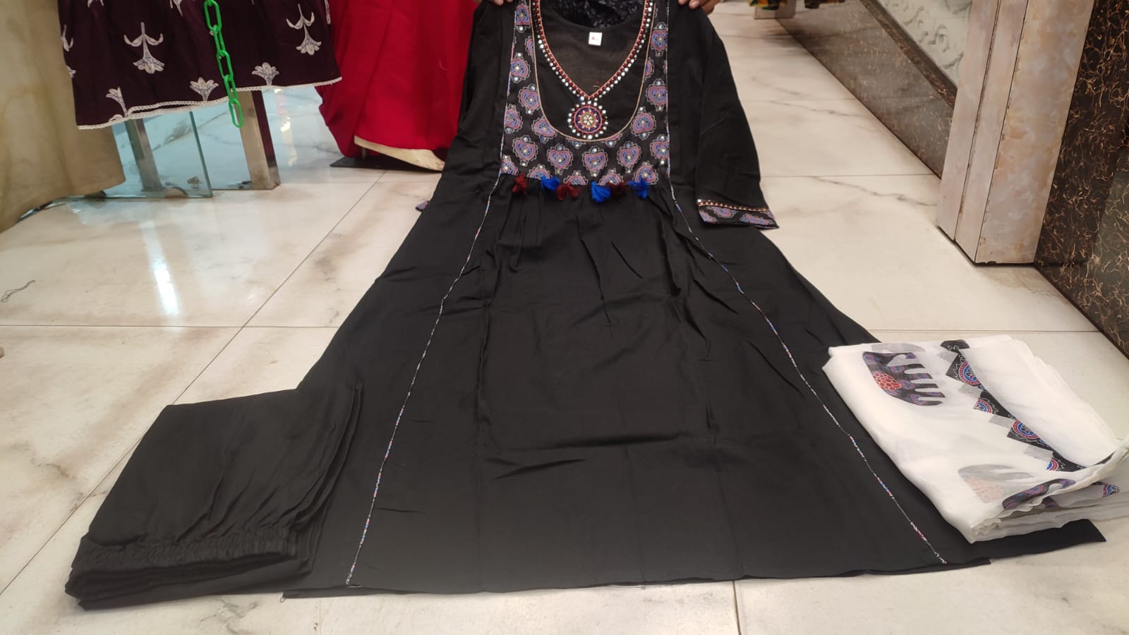 Premium Cotton Embroidered Kurti Pant Dupatta Set