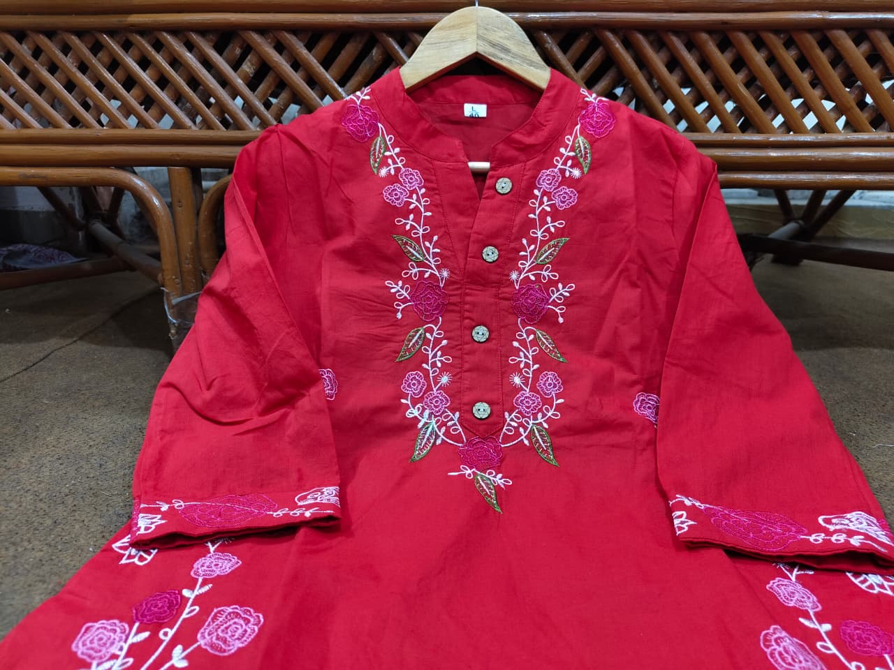 Pure Cotton Embroidered Kurti Pant Dupatta Set