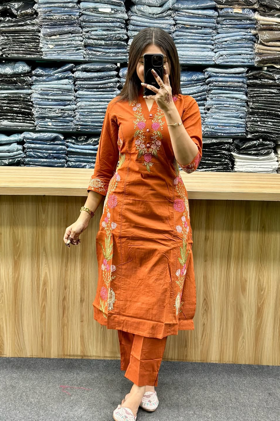 Pure Cotton Embroidered Kurti Pant Dupatta Set