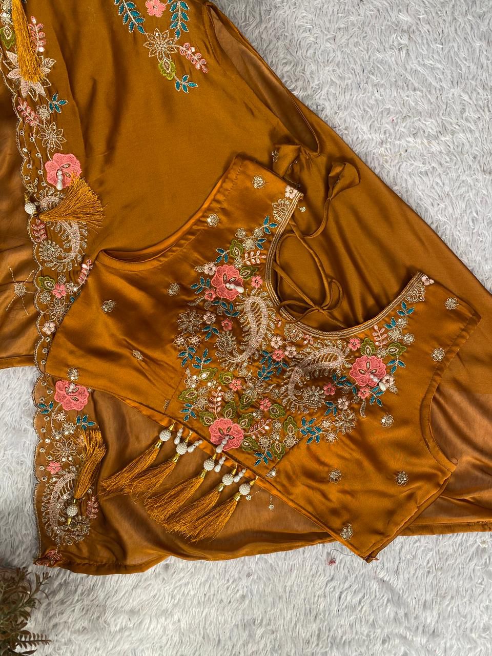 Gulnaar Mustard Gold Indo-Western Shrug Dhoti Set