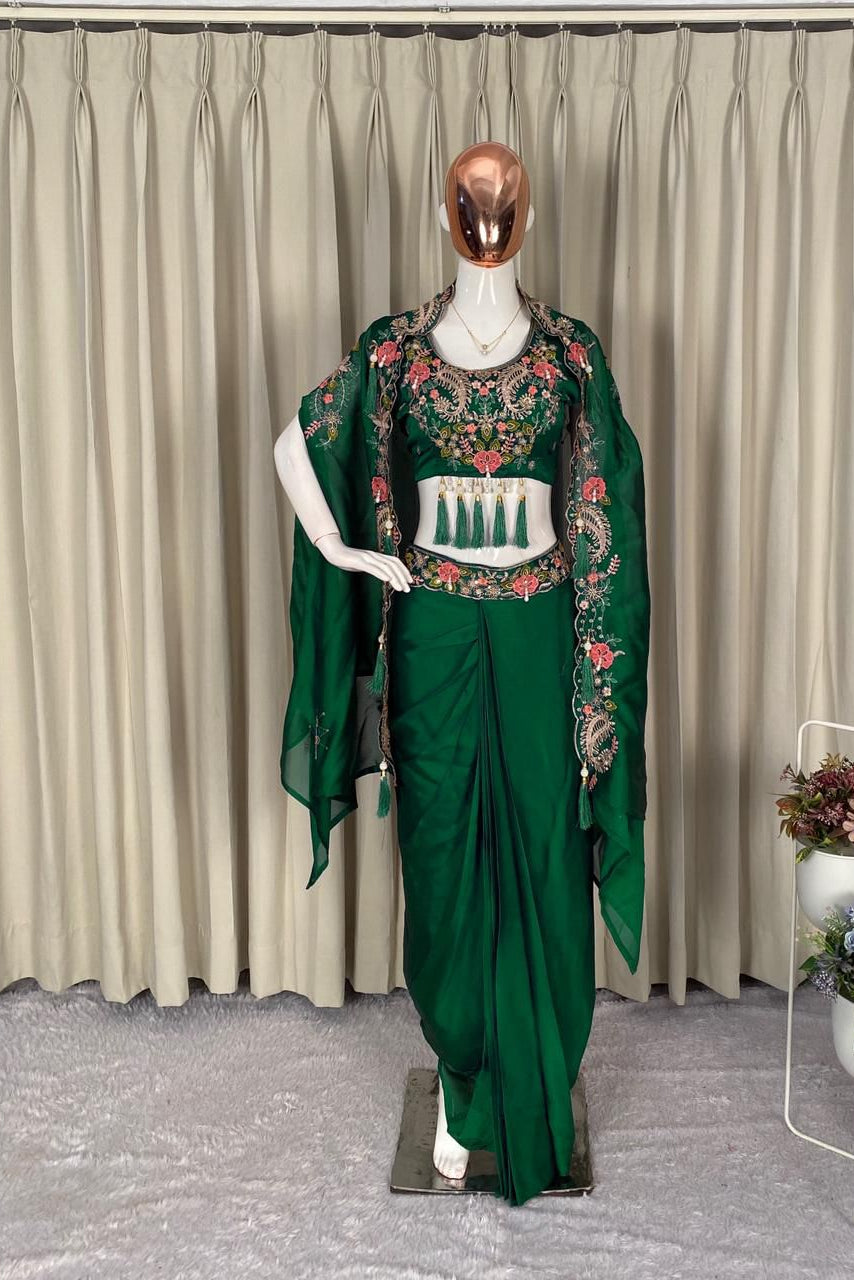 Gulnaar Green Indo-Western Shrug Dhoti Set