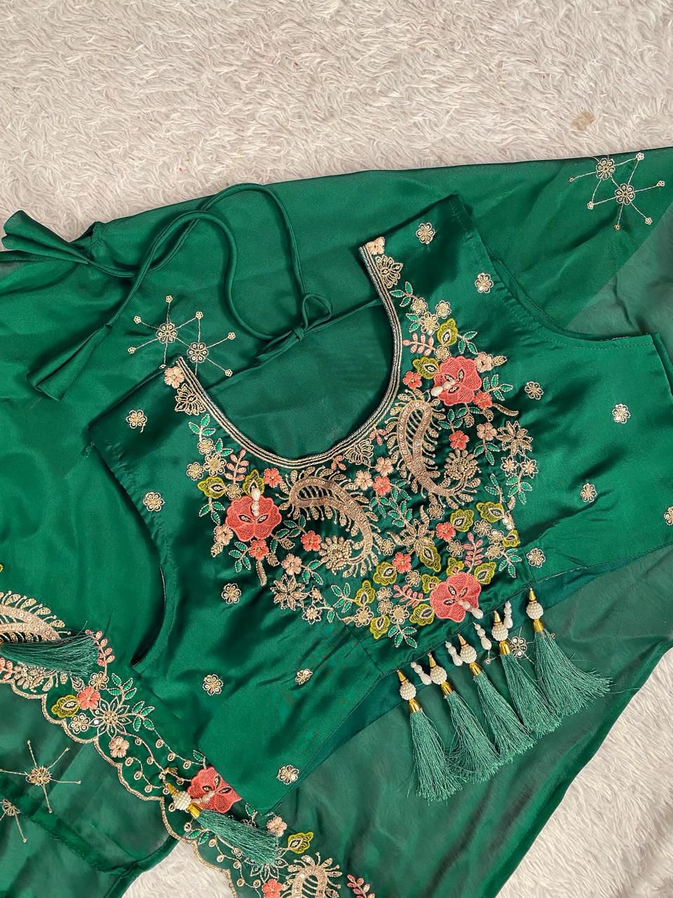 Gulnaar Green Indo-Western Shrug Dhoti Set