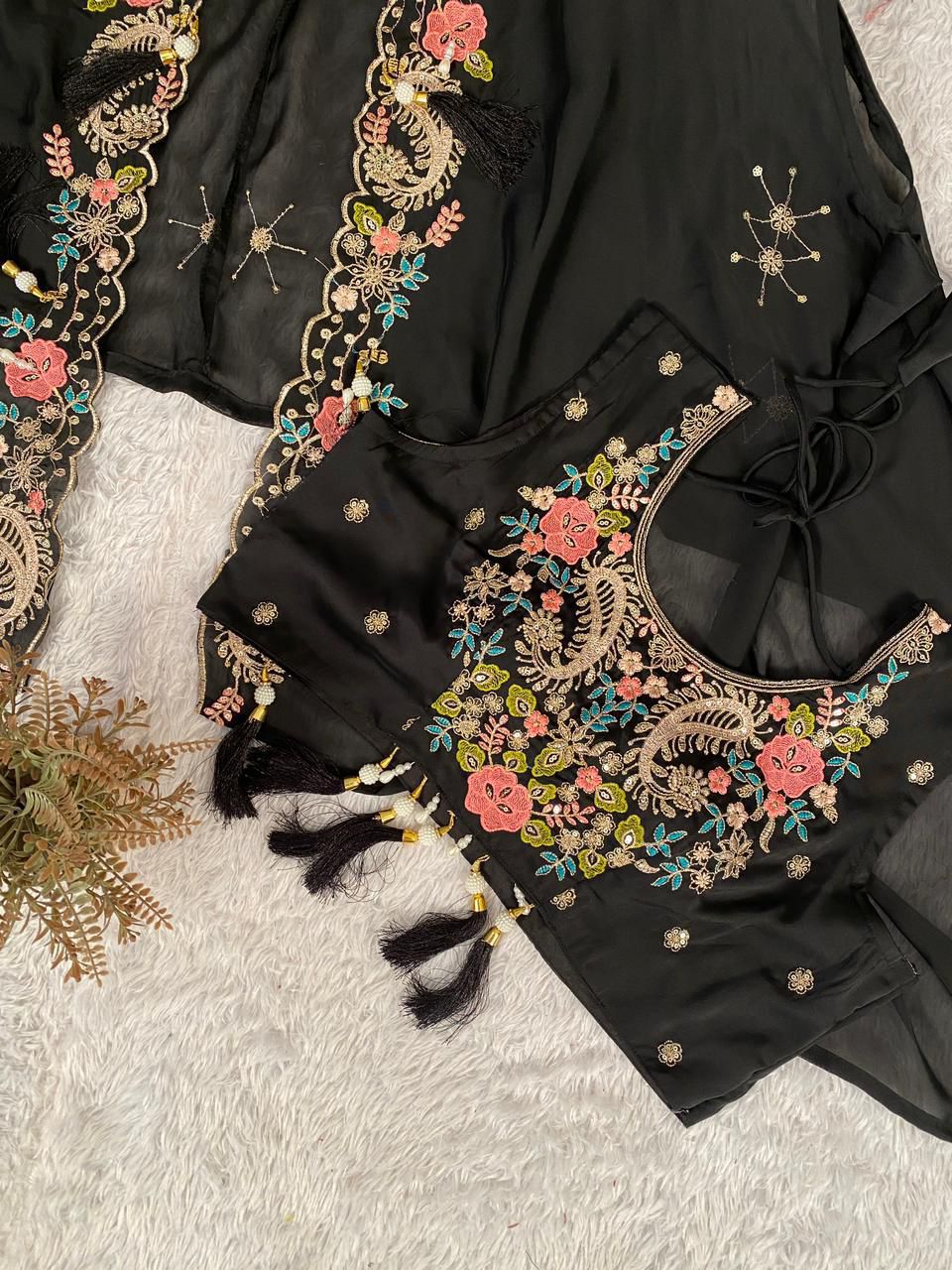 Gulnaar Black Indo-Western Shrug Dhoti Set