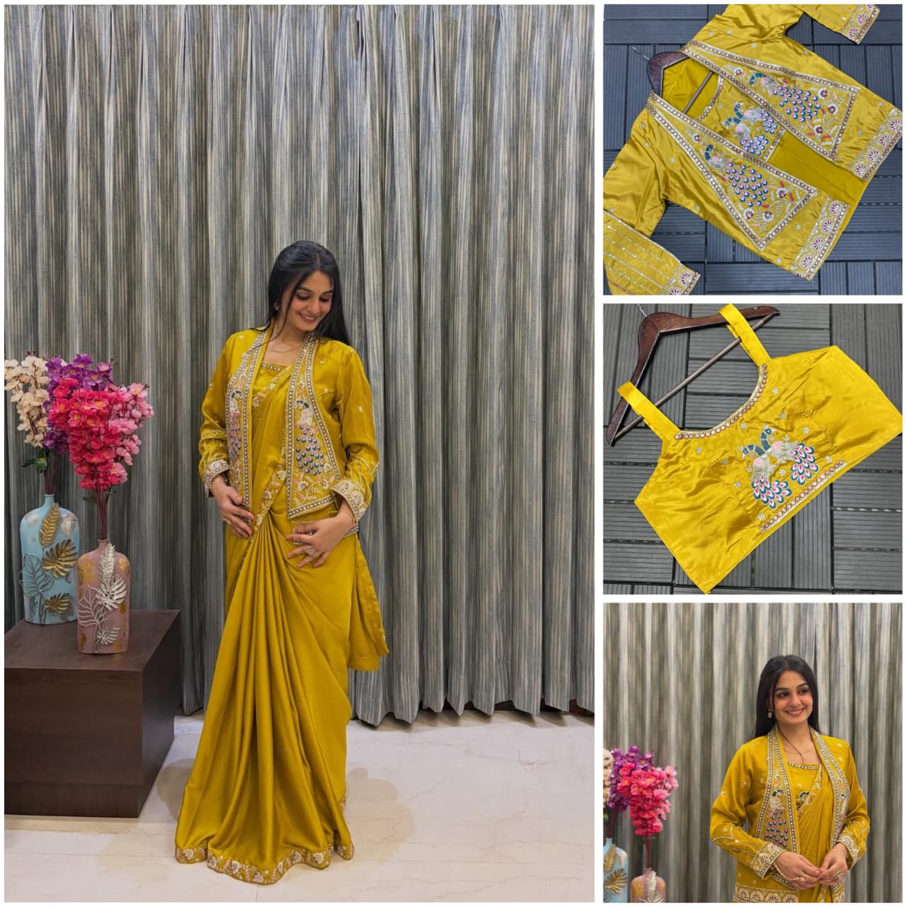 Kanakshree Crepe Satin Embroidered Saree Set with Koti