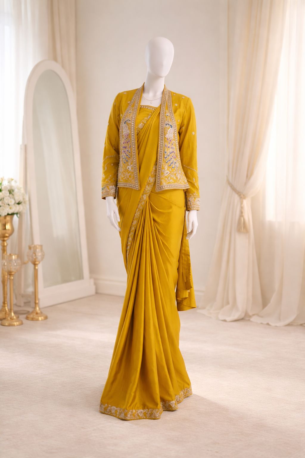 Kanakshree Crepe Satin Embroidered Saree Set with Koti