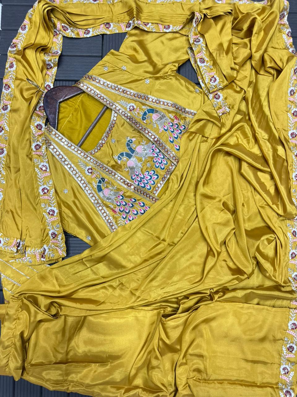 Kanakshree Crepe Satin Embroidered Saree Set with Koti
