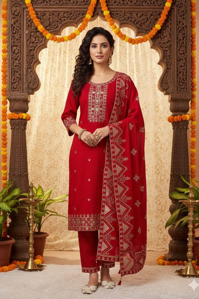 Raktima Vichitra Silk Heavy Embroidered Suit Set