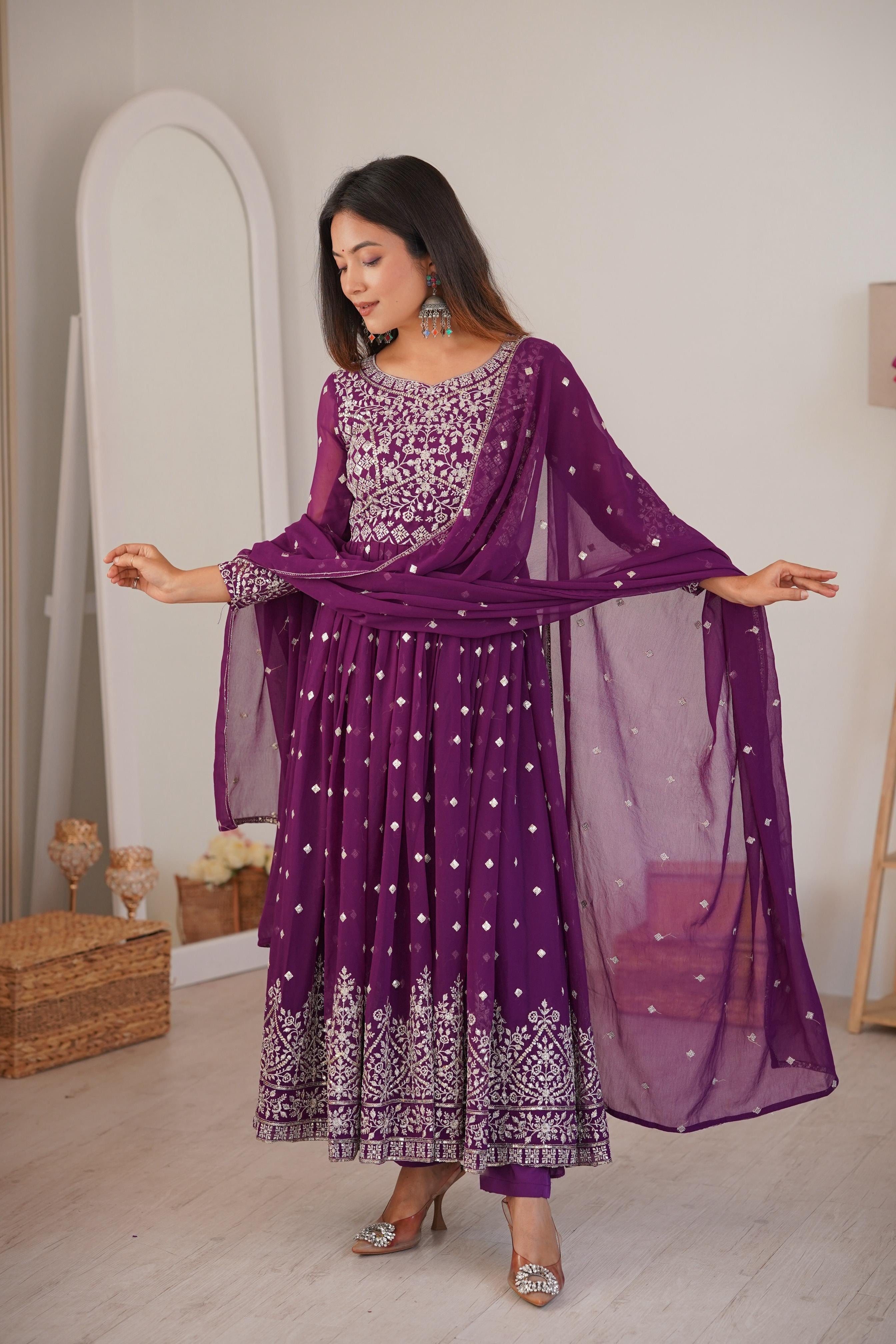 Faux Georgette Embroidered Anarkali Set
