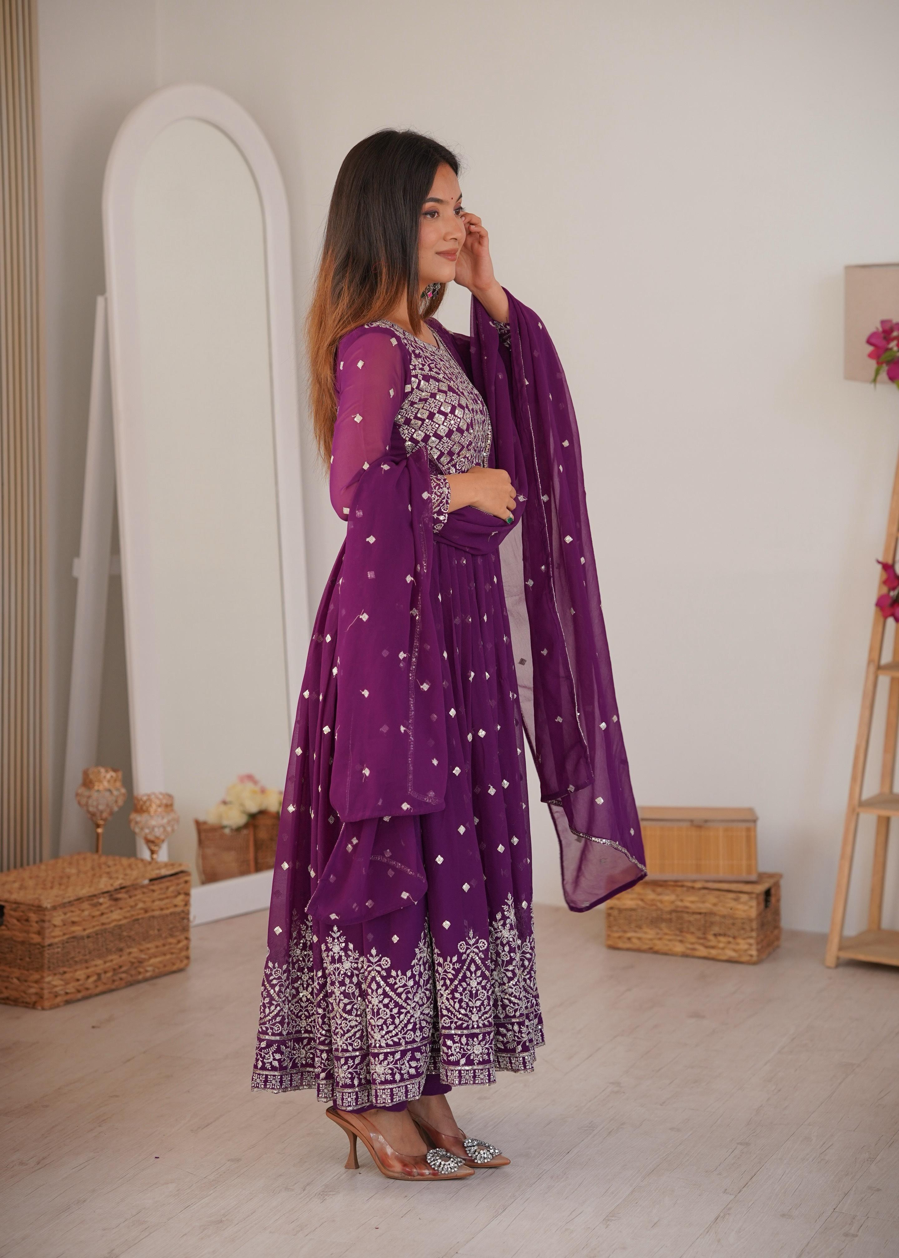 Faux Georgette Embroidered Anarkali Set