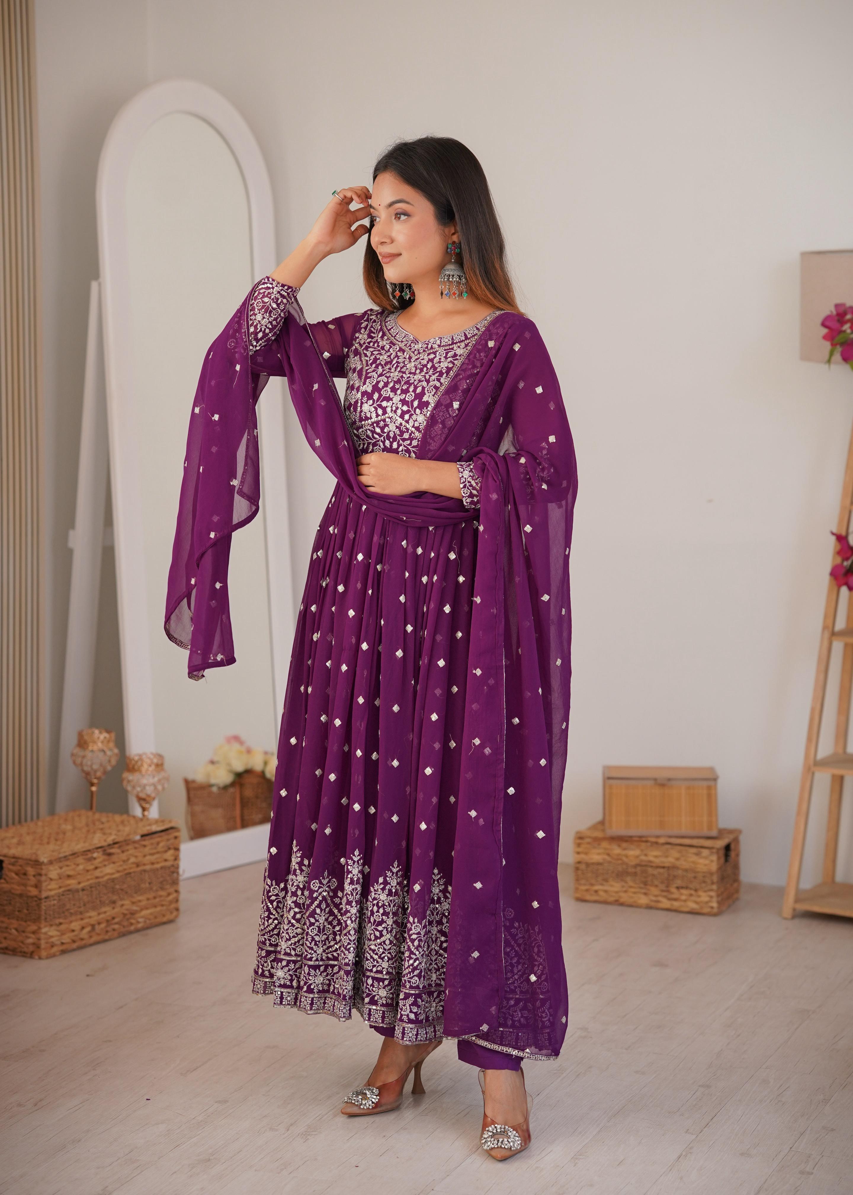 Faux Georgette Embroidered Anarkali Set