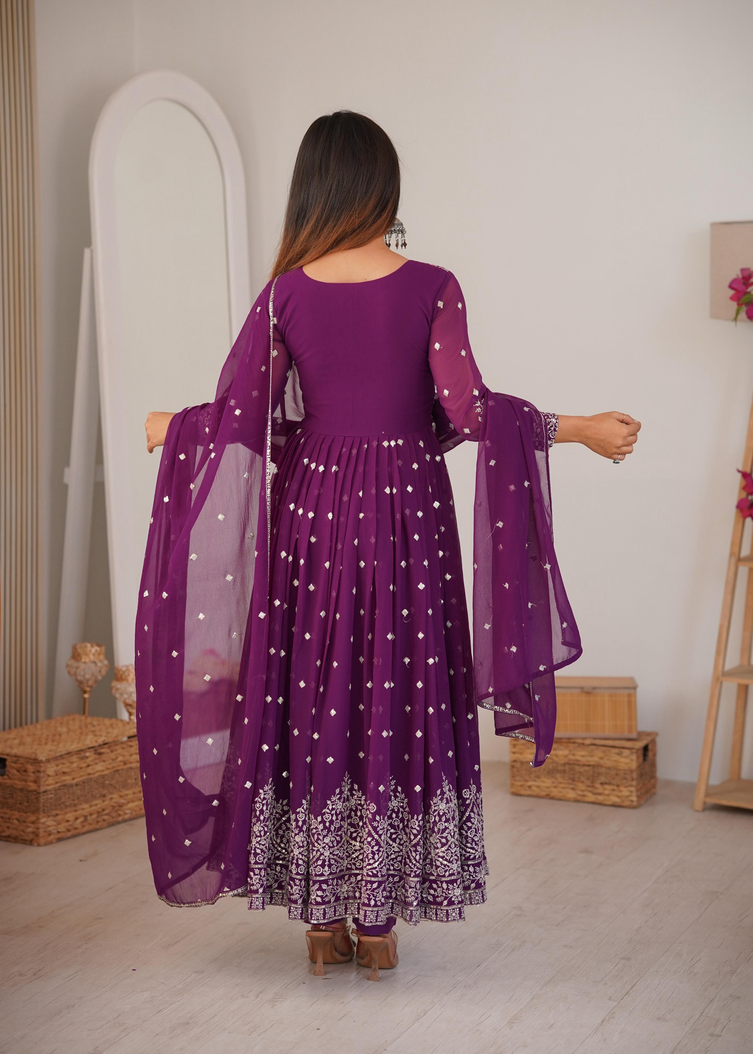 Faux Georgette Embroidered Anarkali Set