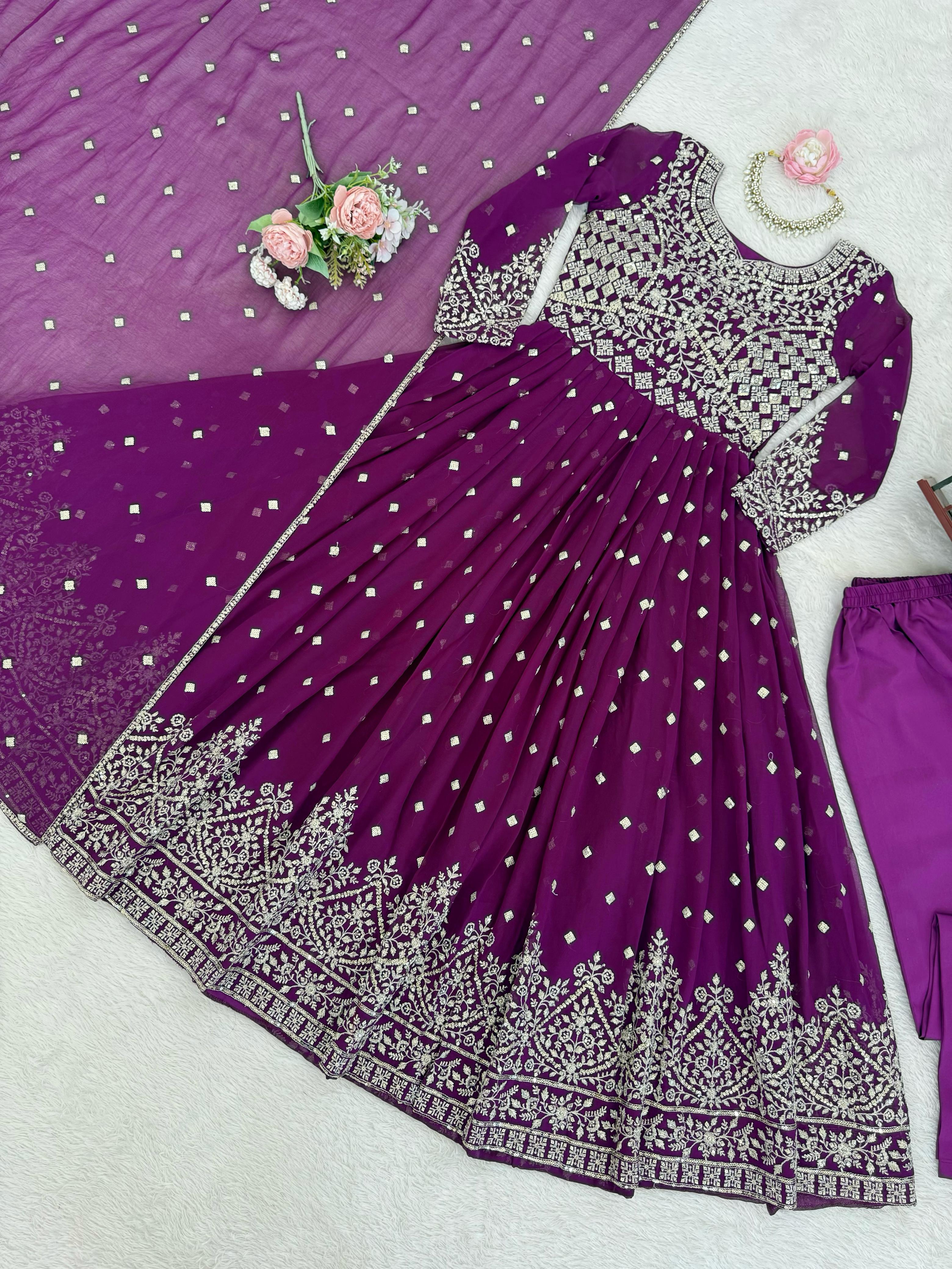 Faux Georgette Embroidered Anarkali Set