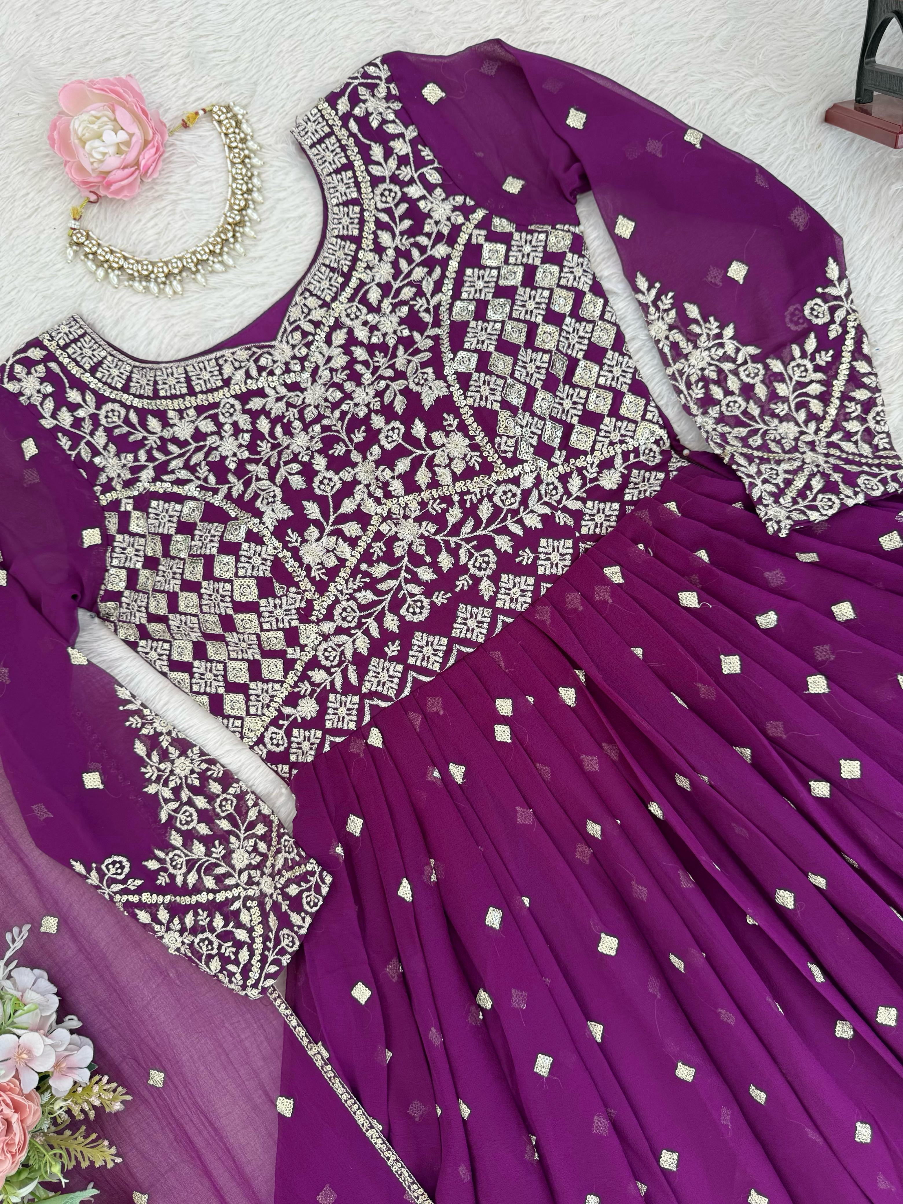 Faux Georgette Embroidered Anarkali Set