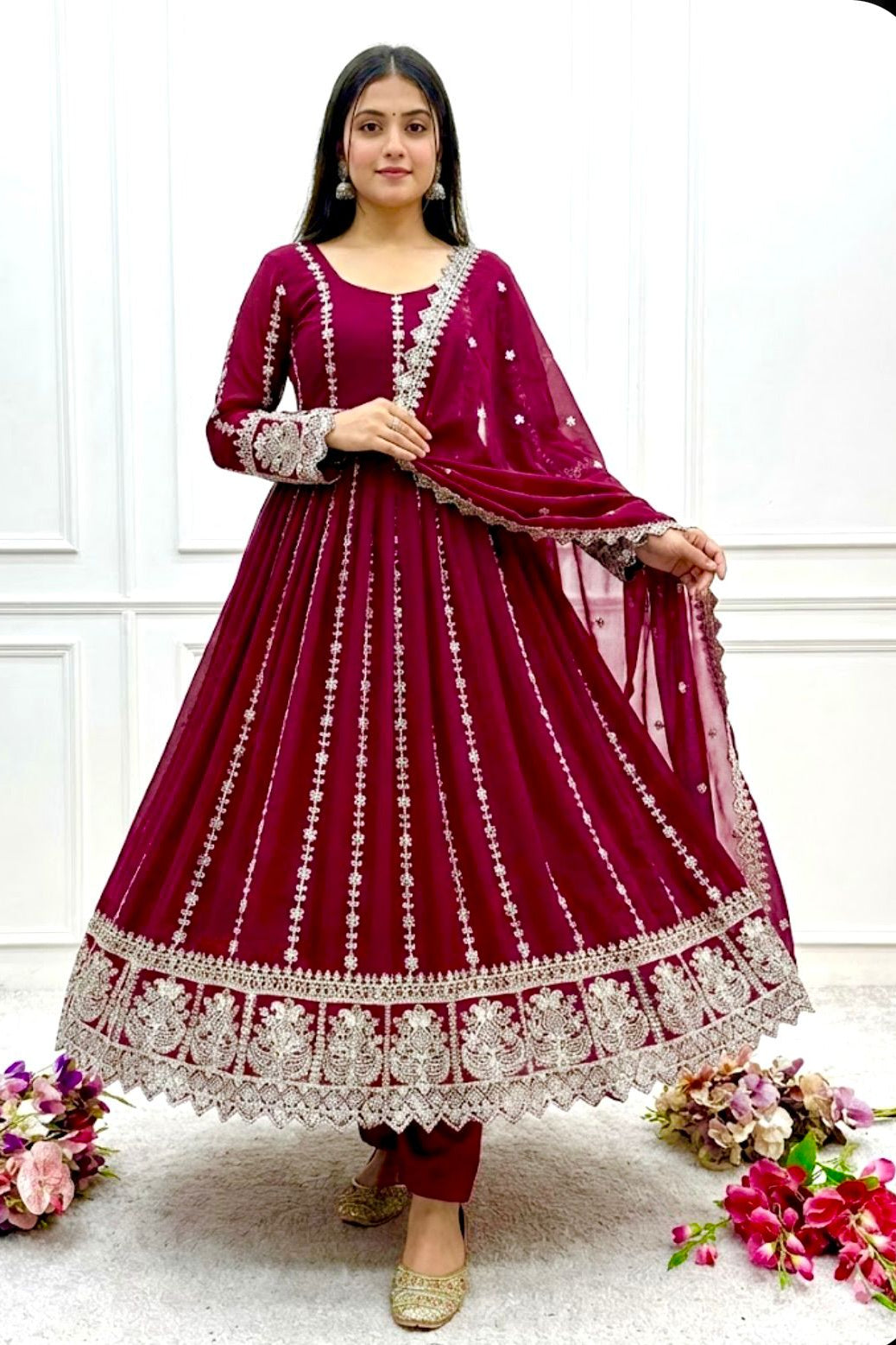 Mehrakshi Blooming Georgette Embroidered Gown Set