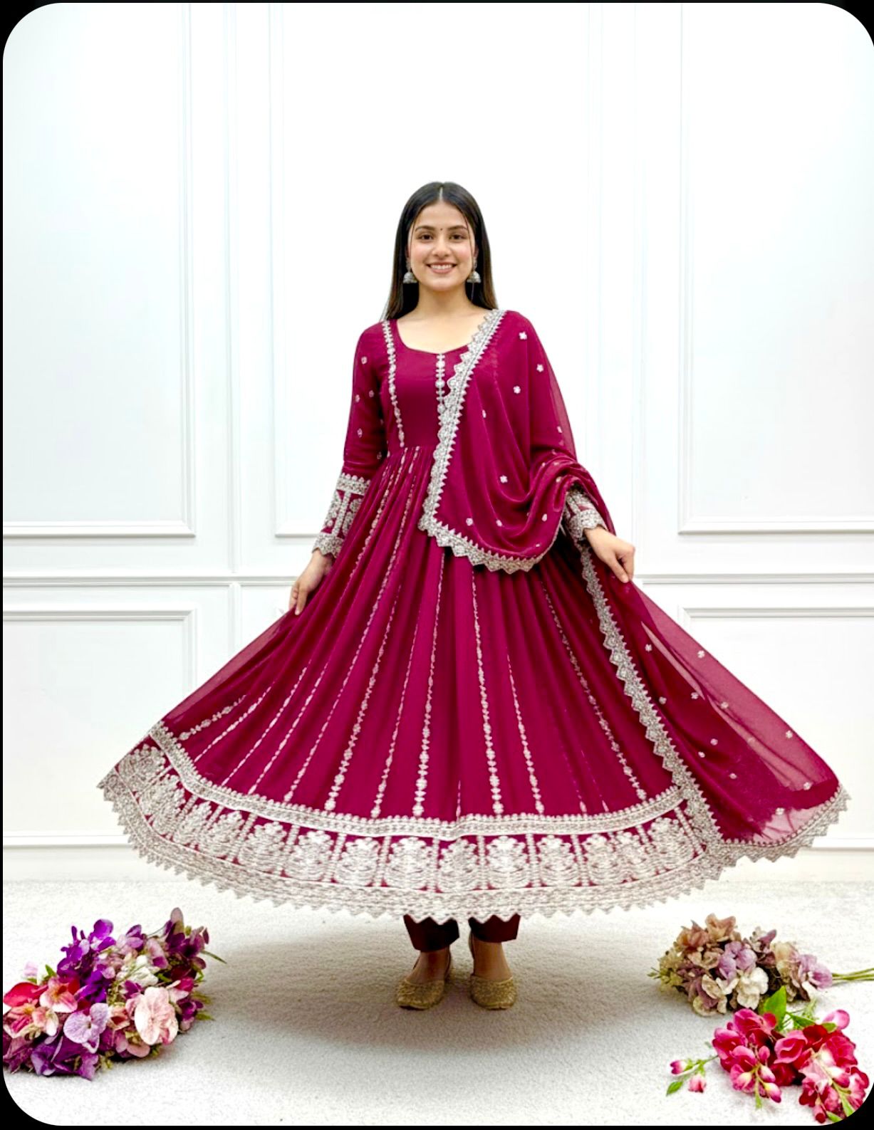 Mehrakshi Blooming Georgette Embroidered Gown Set
