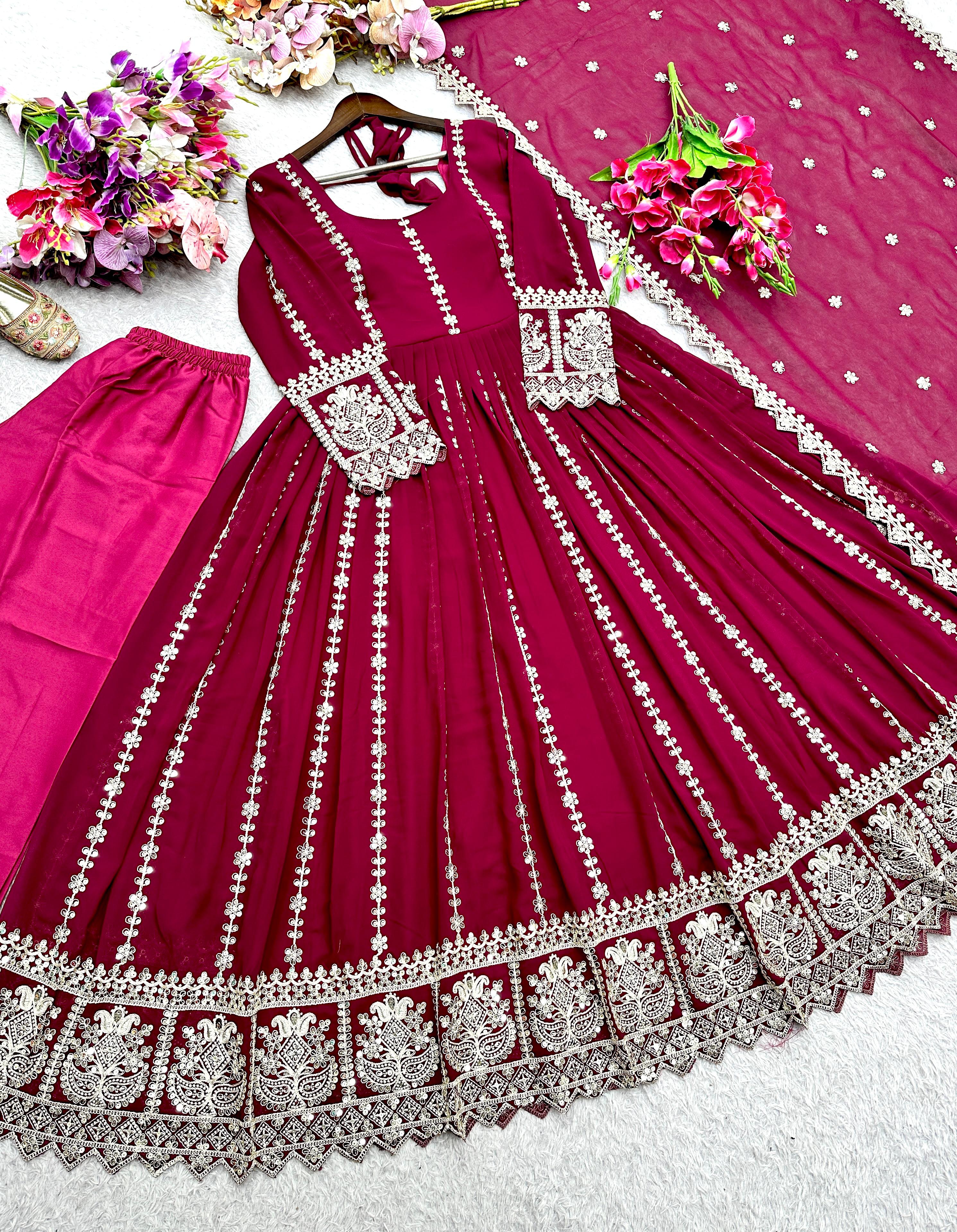Mehrakshi Blooming Georgette Embroidered Gown Set