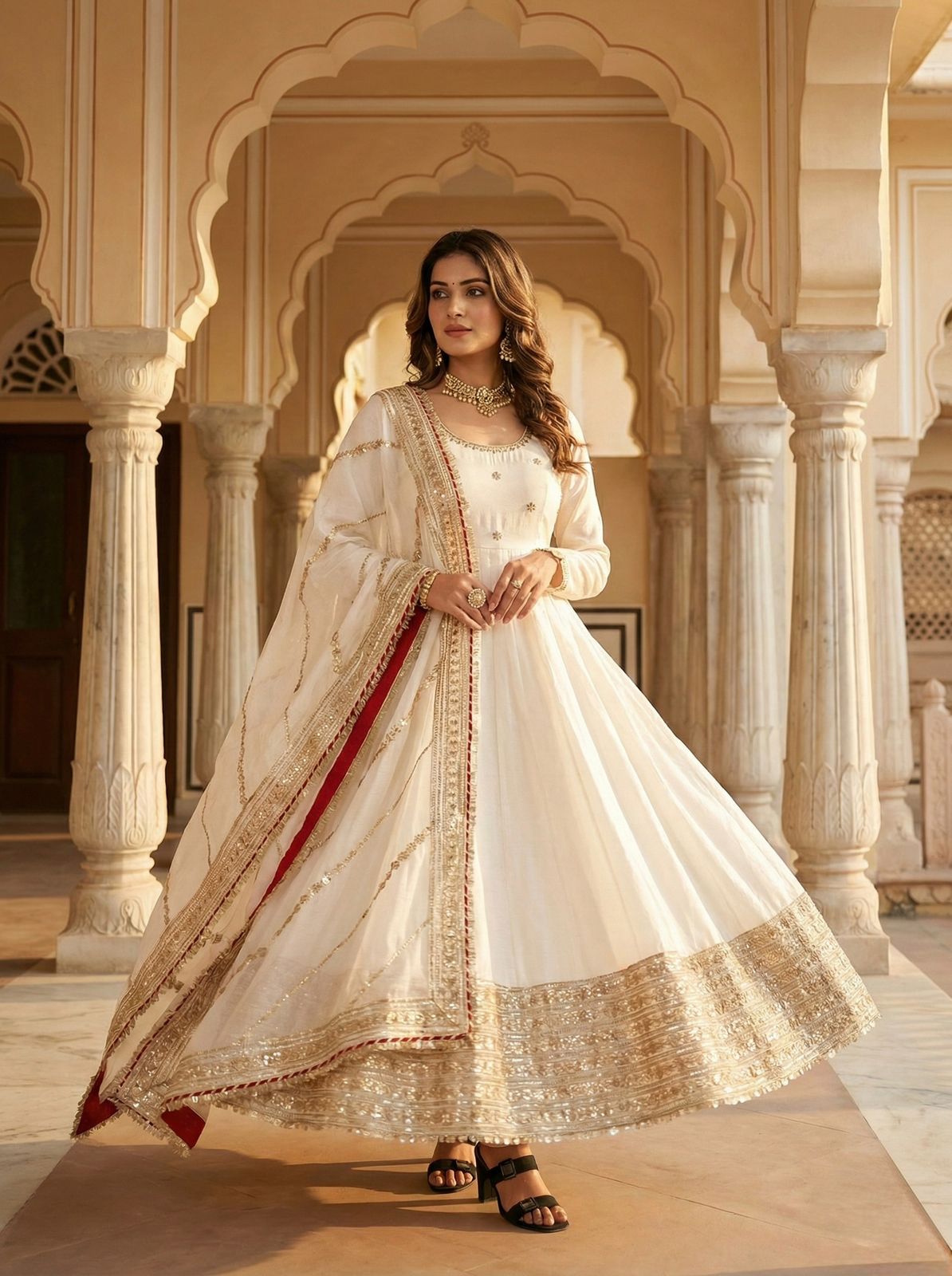 Agniraaj Chinon Silk Anarkali Set