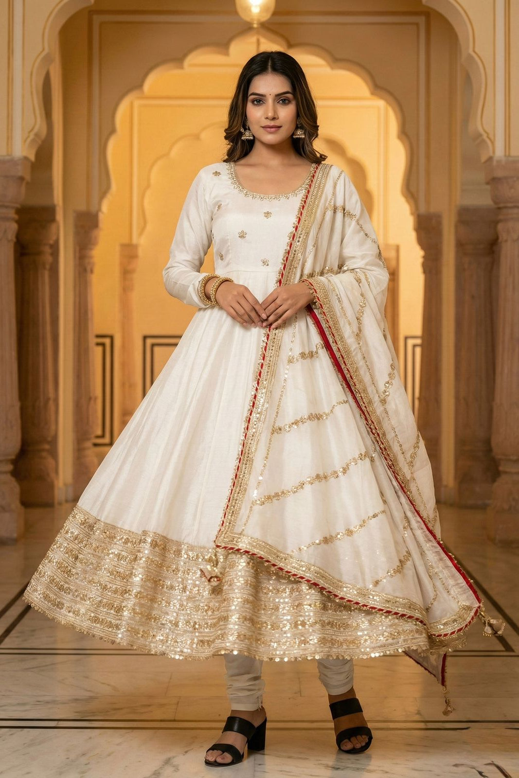 Agniraaj Chinon Silk Anarkali Set