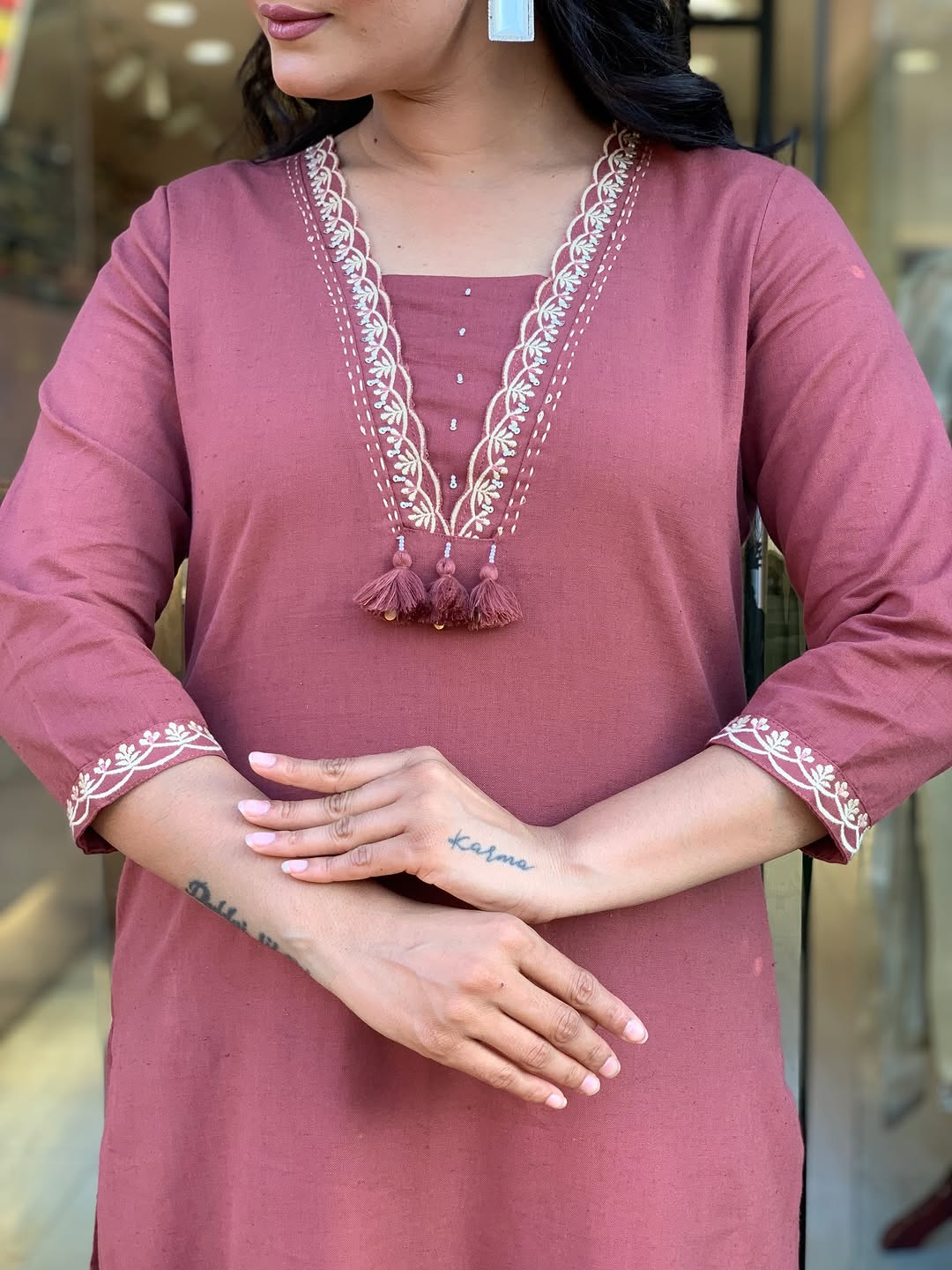 Mridvani Dual Pocket Embroidered A-Line Cotton Suit Set