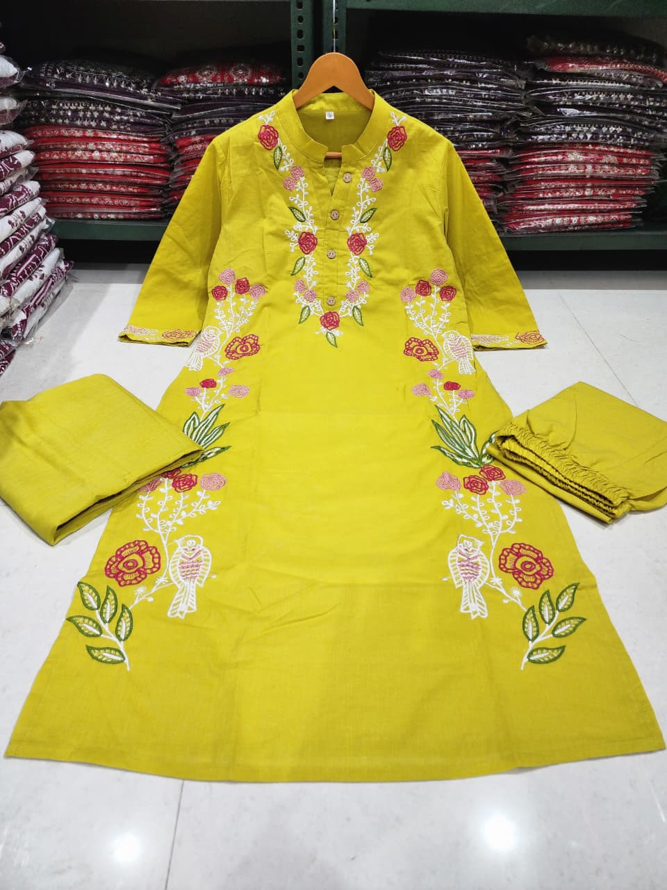 Pure Cotton Embroidered Kurti Pant Dupatta Set