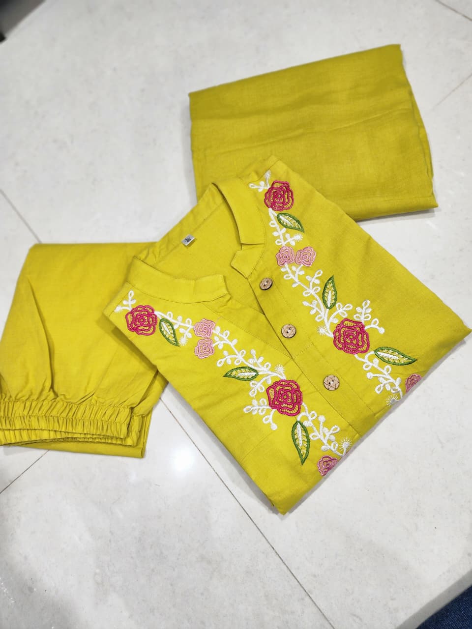 Pure Cotton Embroidered Kurti Pant Dupatta Set