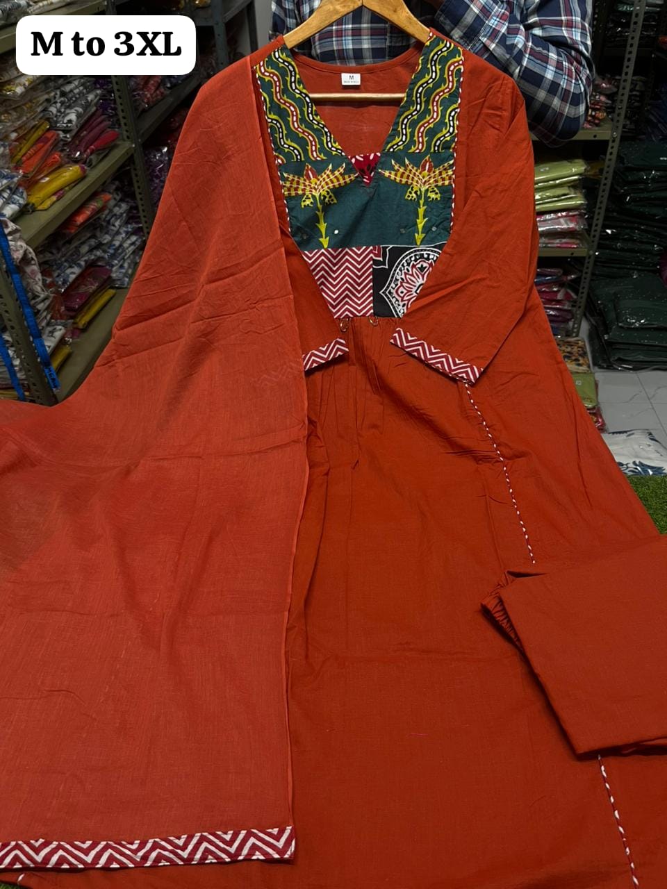 Traditional Dabu Print Handwork A-Line Kurti Set